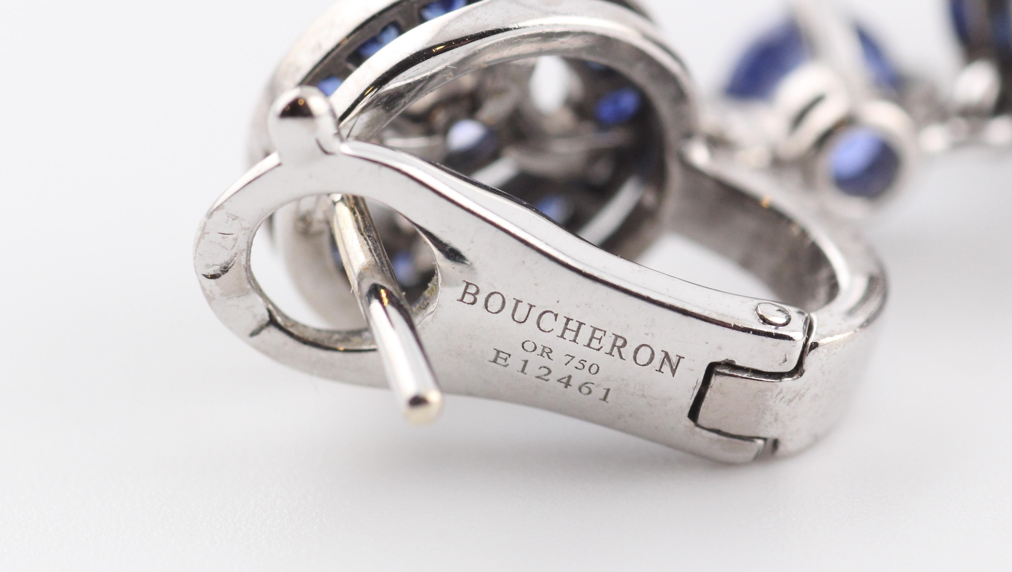 Round Cut Boucheron Ava Sapphire 18k White Gold Chandelier Earrings For Sale