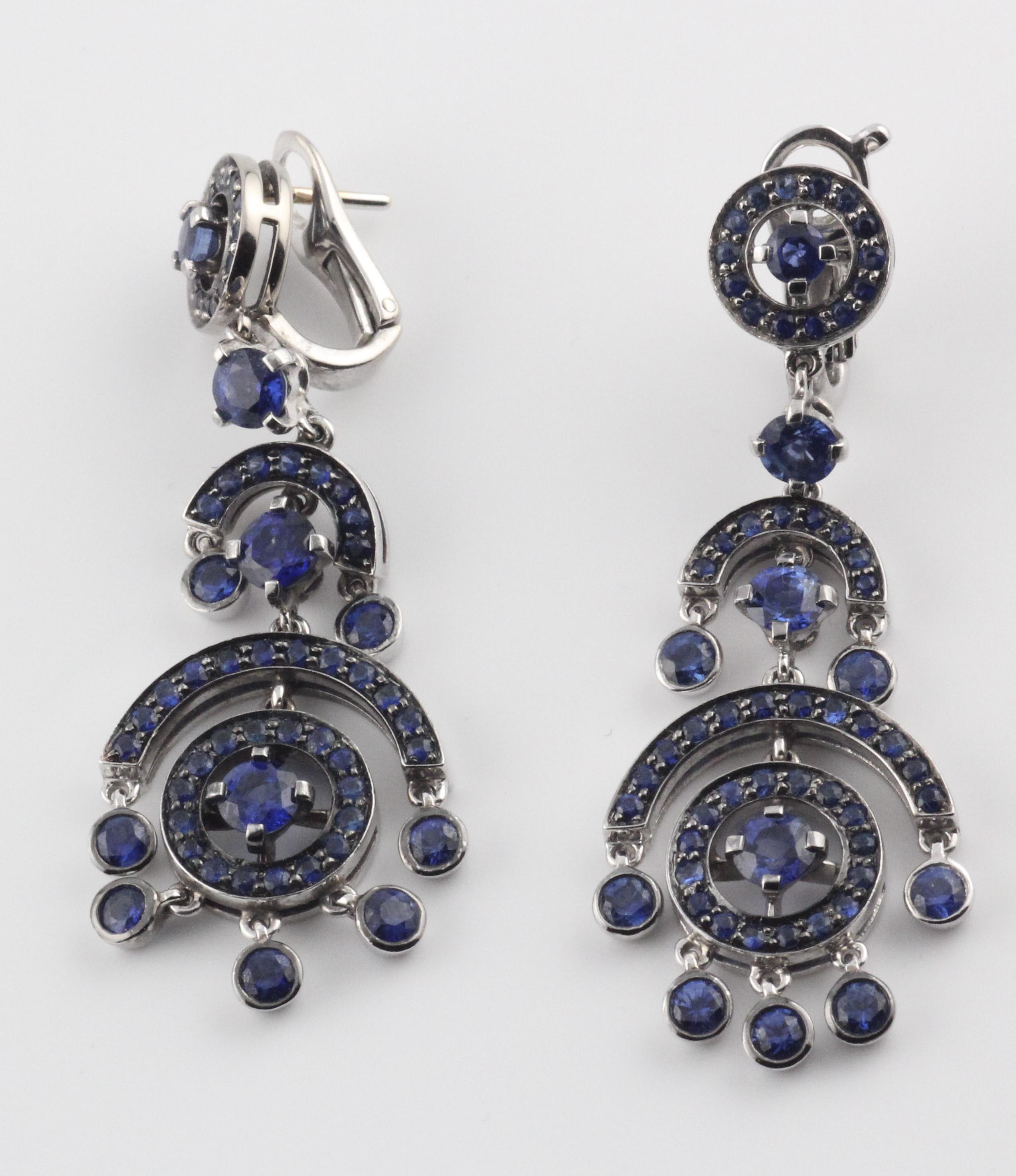 Boucheron Ava Sapphire 18k White Gold Chandelier Earrings In Good Condition For Sale In Bellmore, NY