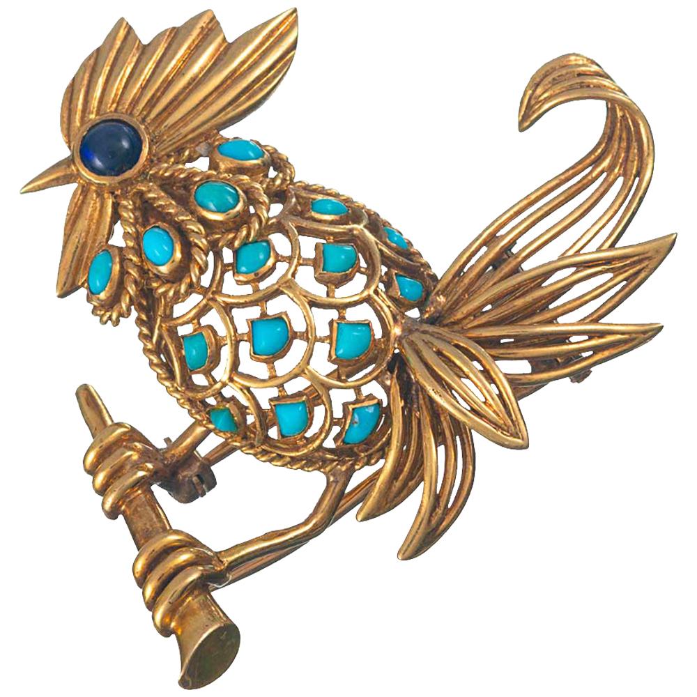 Boucheron Bird Motif Brooch with Turquoise and Lapis