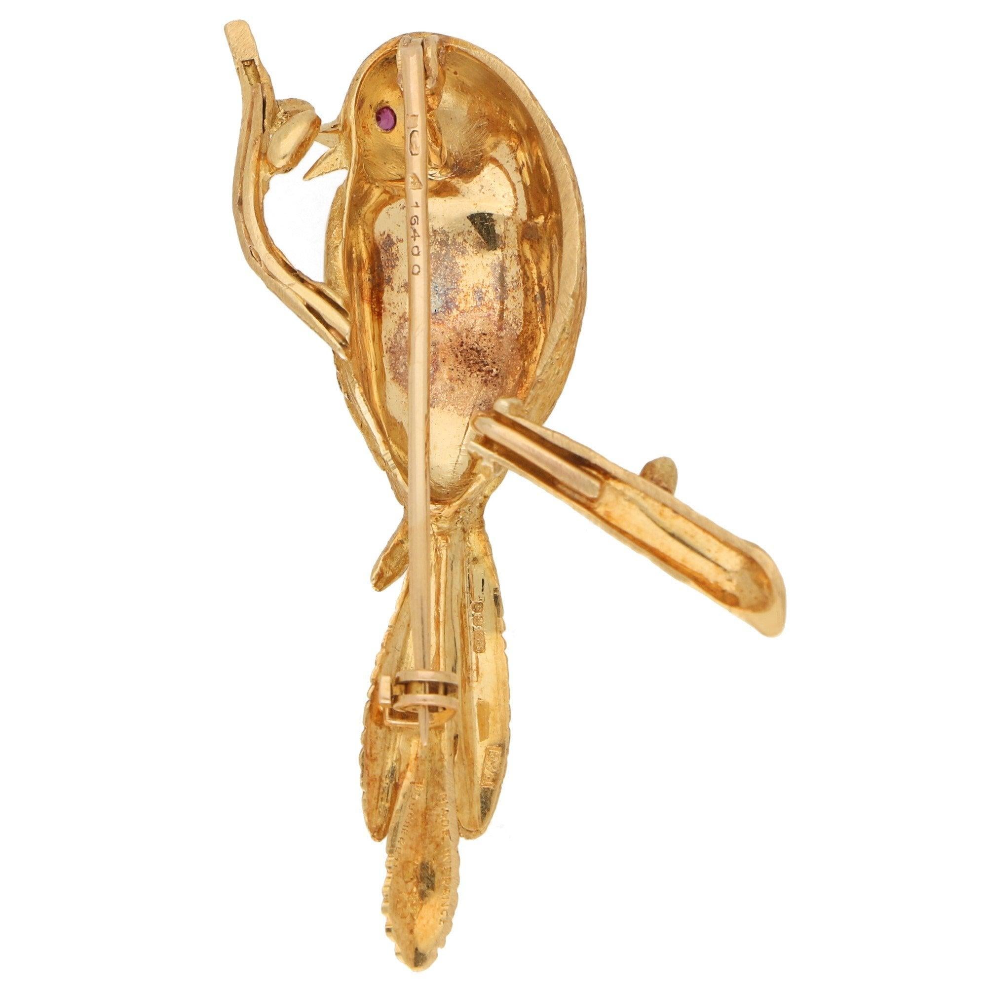 Women's or Men's Boucheron Bird Perched on a Branch Brooch Yellow Gold, 1980s