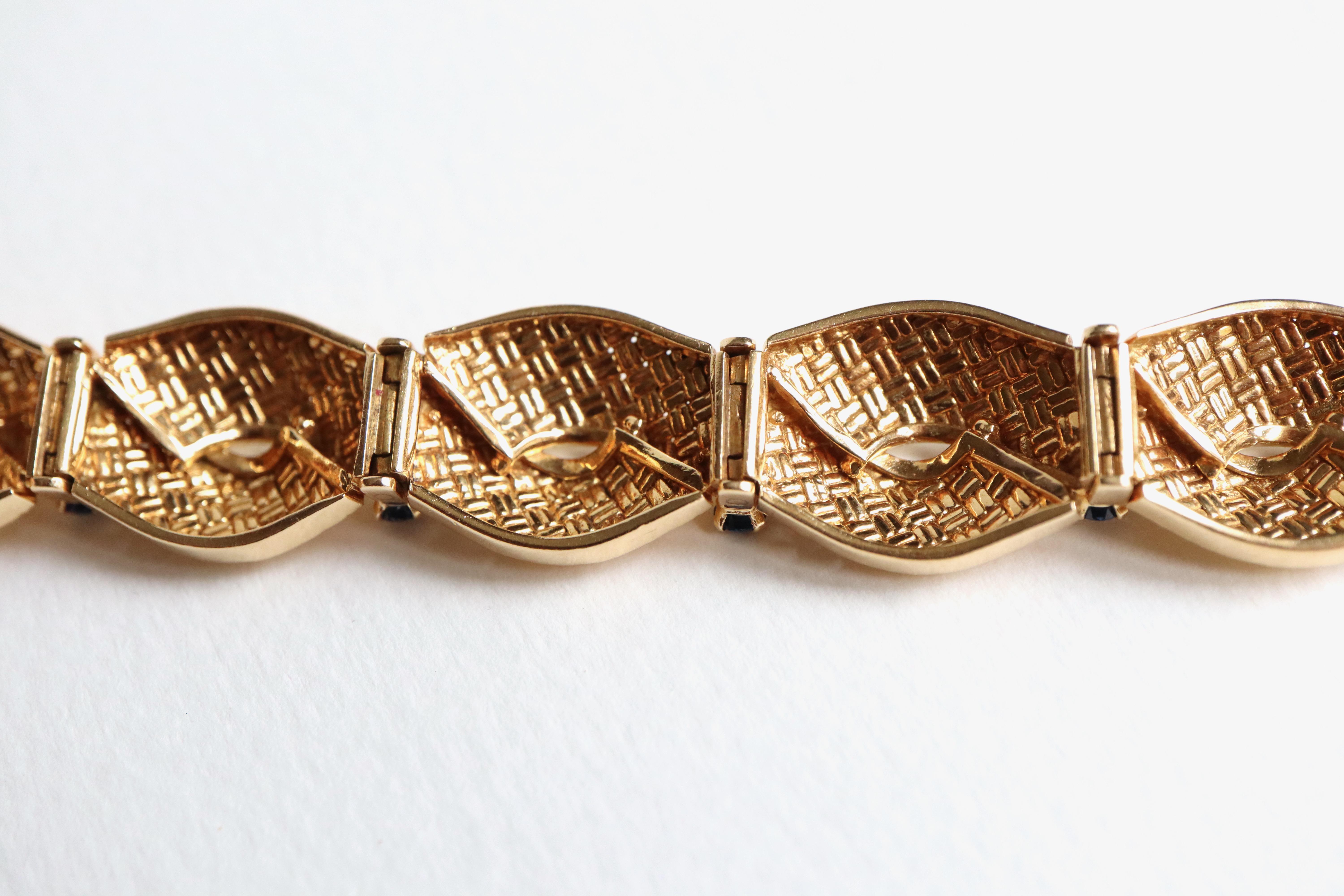 Bracelet Boucheron, saphirs et diamants, circa 1960, or jaune 18 carats Bon état - En vente à Paris, FR