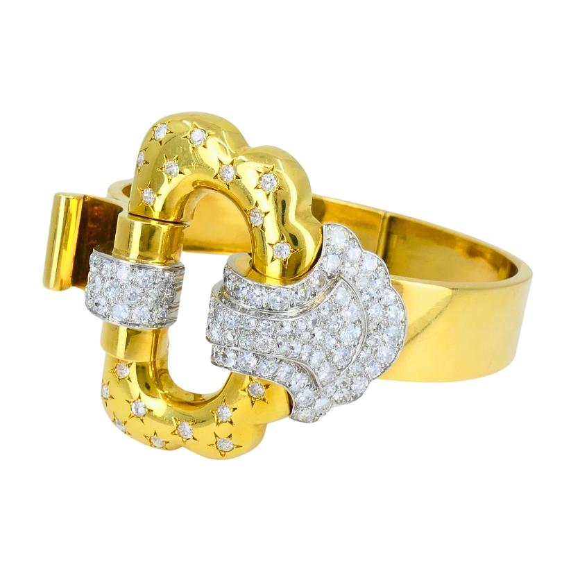 Boucheron Schnalle Armreif Armband 18k Gold Diamant Platin Französisch Estate Jewelry im Zustand „Gut“ im Angebot in Beverly Hills, CA