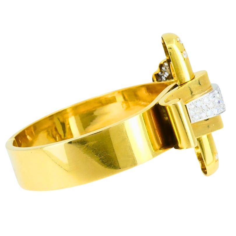 Boucheron Schnalle Armreif Armband 18k Gold Diamant Platin Französisch Estate Jewelry Damen im Angebot