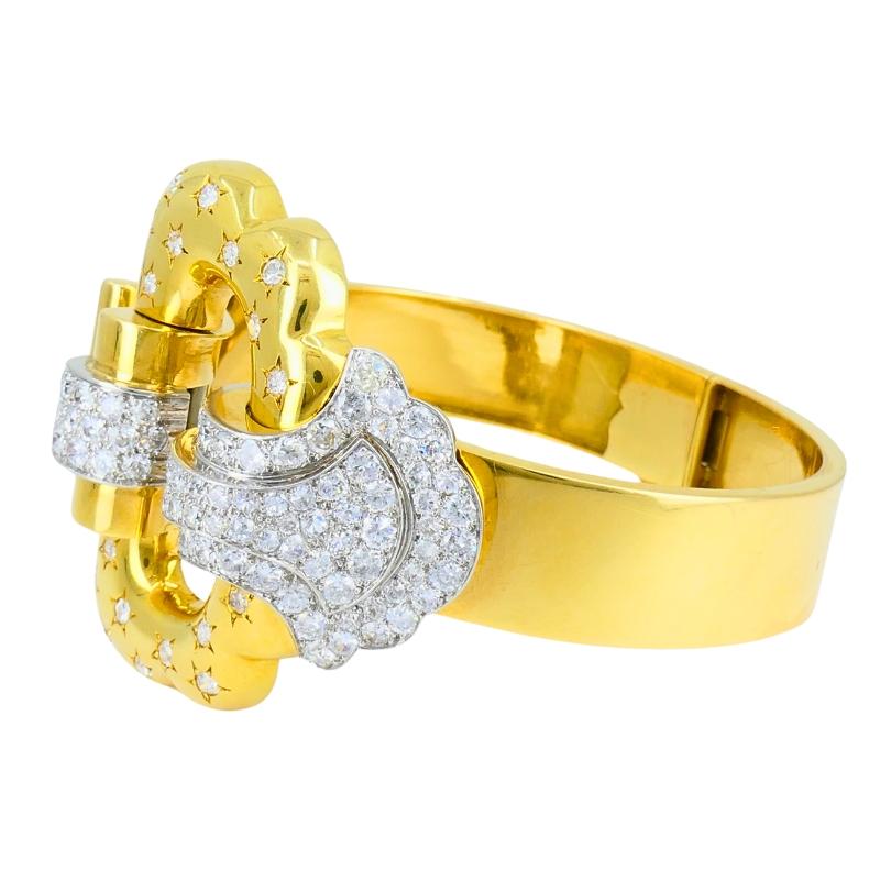 Boucheron Schnalle Armreif Armband 18k Gold Diamant Platin Französisch Estate Jewelry im Angebot 2