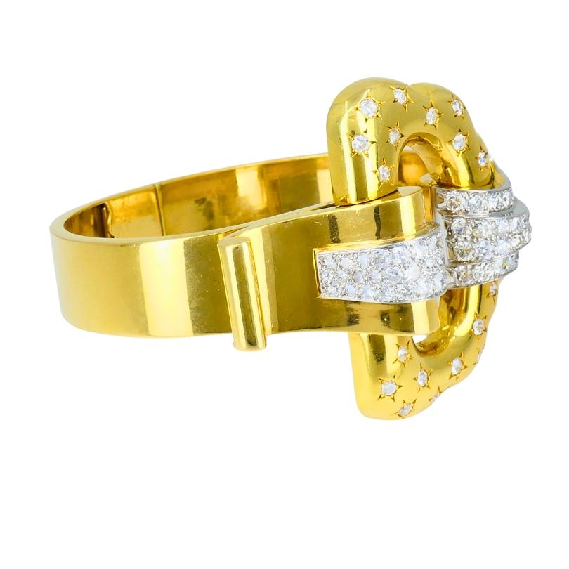 Boucheron Schnalle Armreif Armband 18k Gold Diamant Platin Französisch Estate Jewelry im Angebot 3