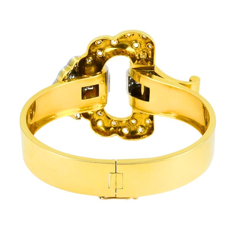 Boucheron Schnalle Armreif Armband 18k Gold Diamant Platin Französisch Estate Jewelry im Angebot 4