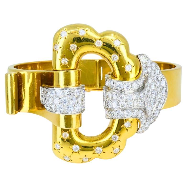 Boucheron Hebilla Pulsera 18k Oro Diamante Platino Francés Estate Jewelry