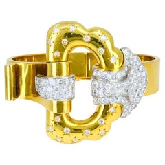 Boucheron Hebilla Pulsera 18k Oro Diamante Platino Francés Estate Jewelry