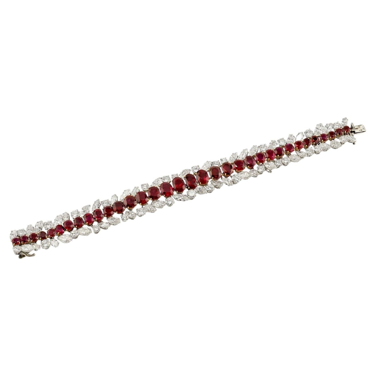 Boucheron Burma Ruby & Diamond Platinum Bracelet, c.1965 For Sale
