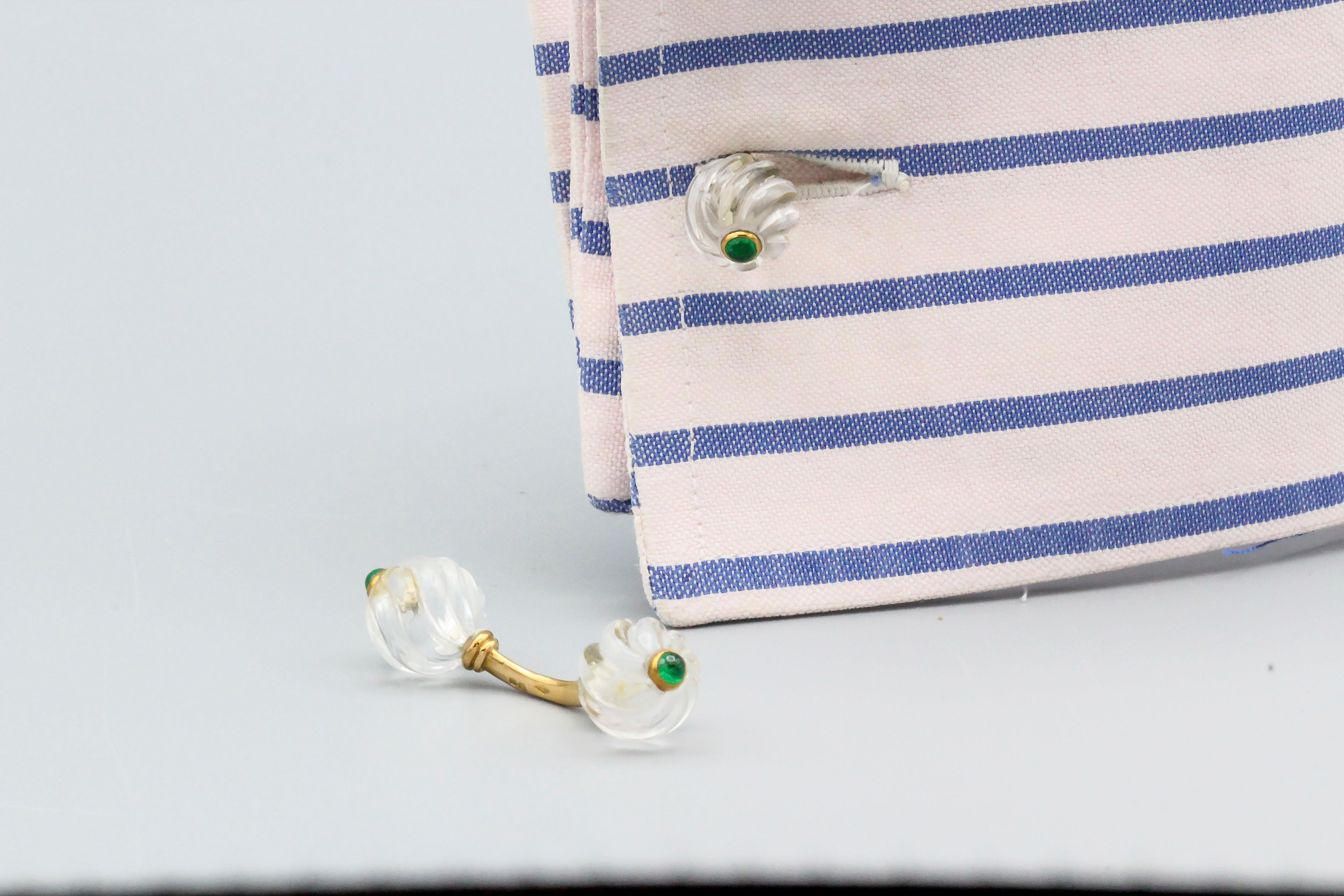 Boucheron Cabochon Emerald Rock Crystal and 18 Karat Gold Cufflinks In Fair Condition In New York, NY