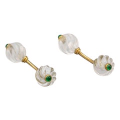 Boucheron Cabochon Emerald Rock Crystal and 18 Karat Gold Cufflinks