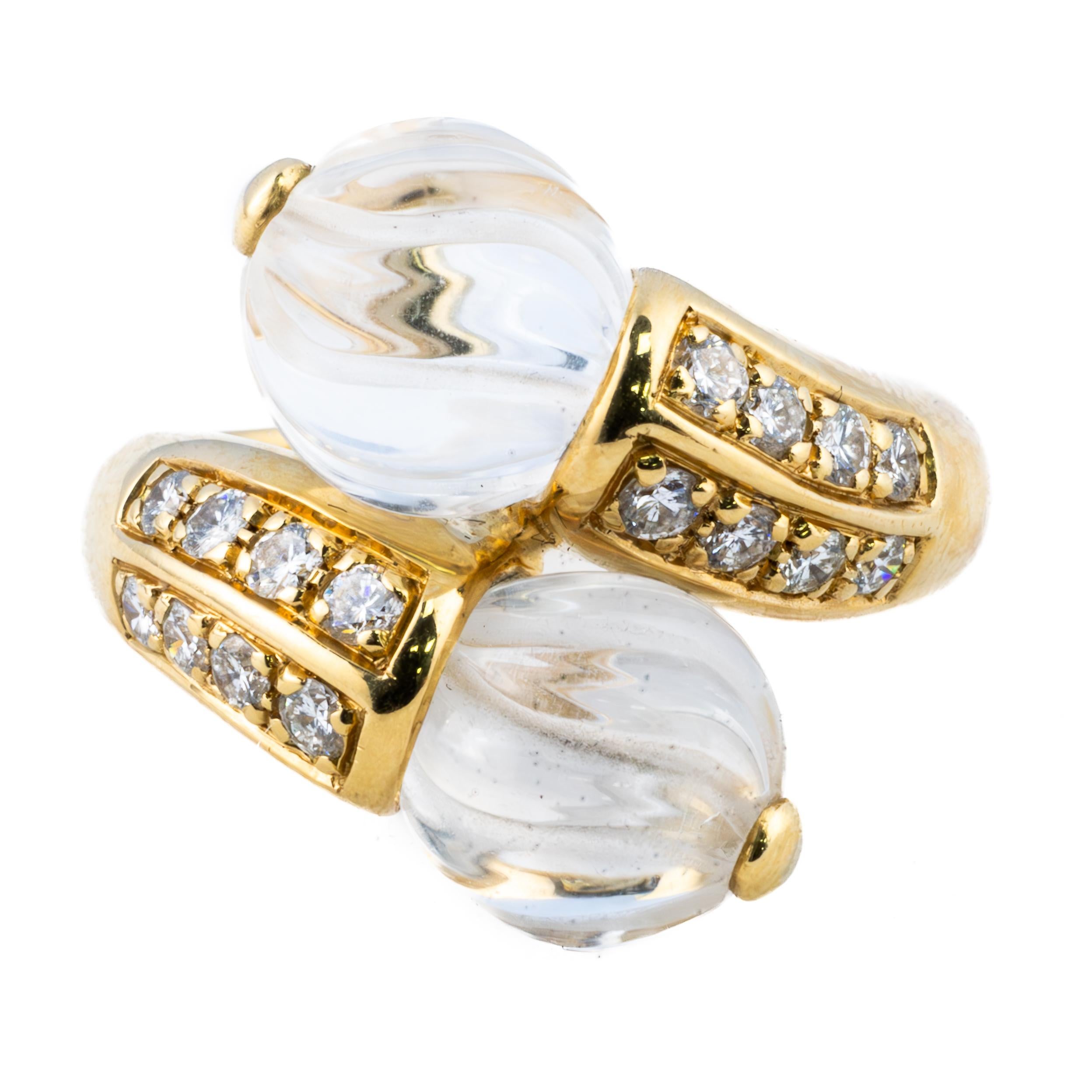 Boucheron Rock Crystal and Diamond Toi et Moi Ring

A stunning creation from Boucheron, this Toi et Moi ring encapsulates the maison’s mastery of sculptural elegance and refined materials. Crafted in 18k rose gold, the bypass-style design features
