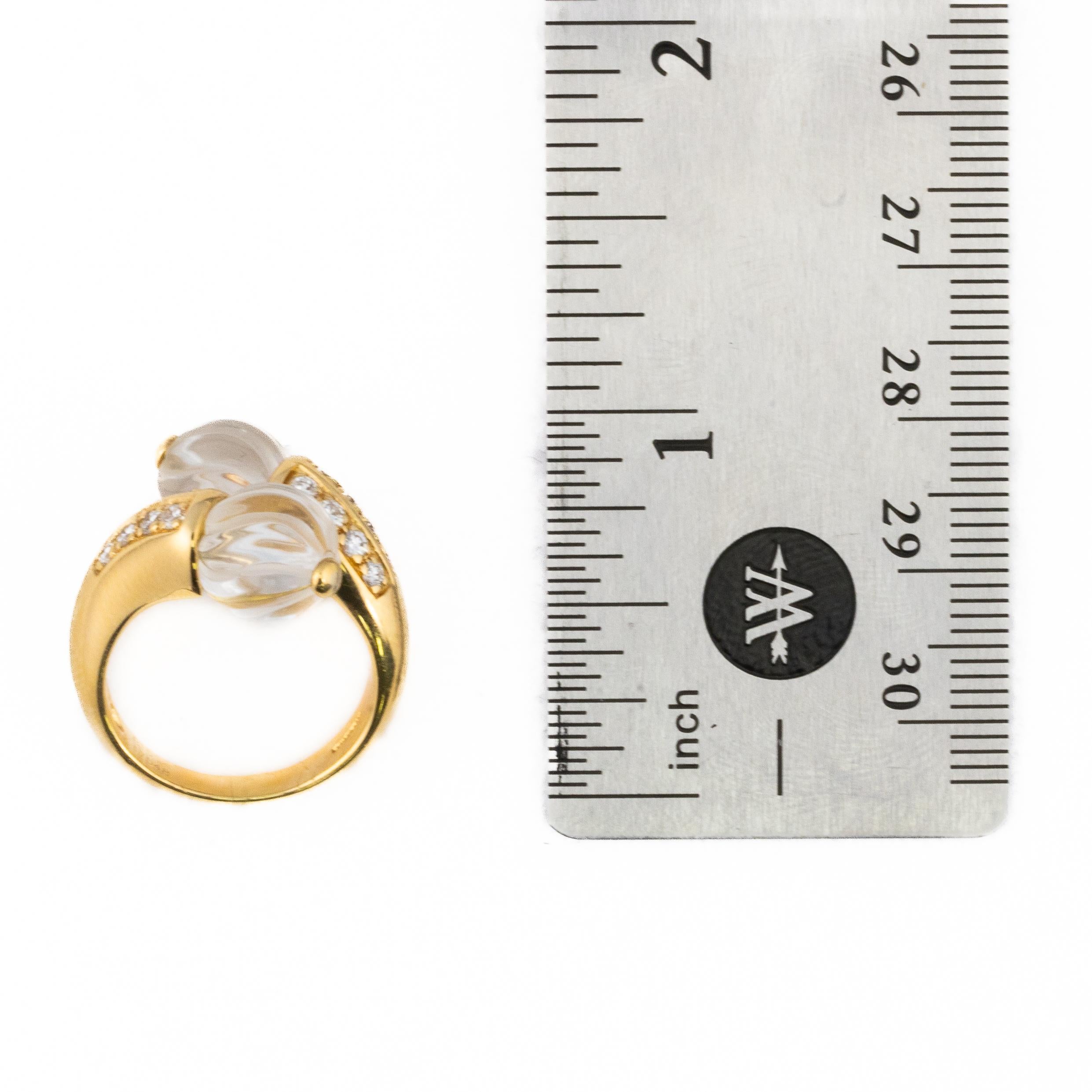 Contemporary Boucheron Carved Rock Crystal and Diamond Toi et Moi Ring