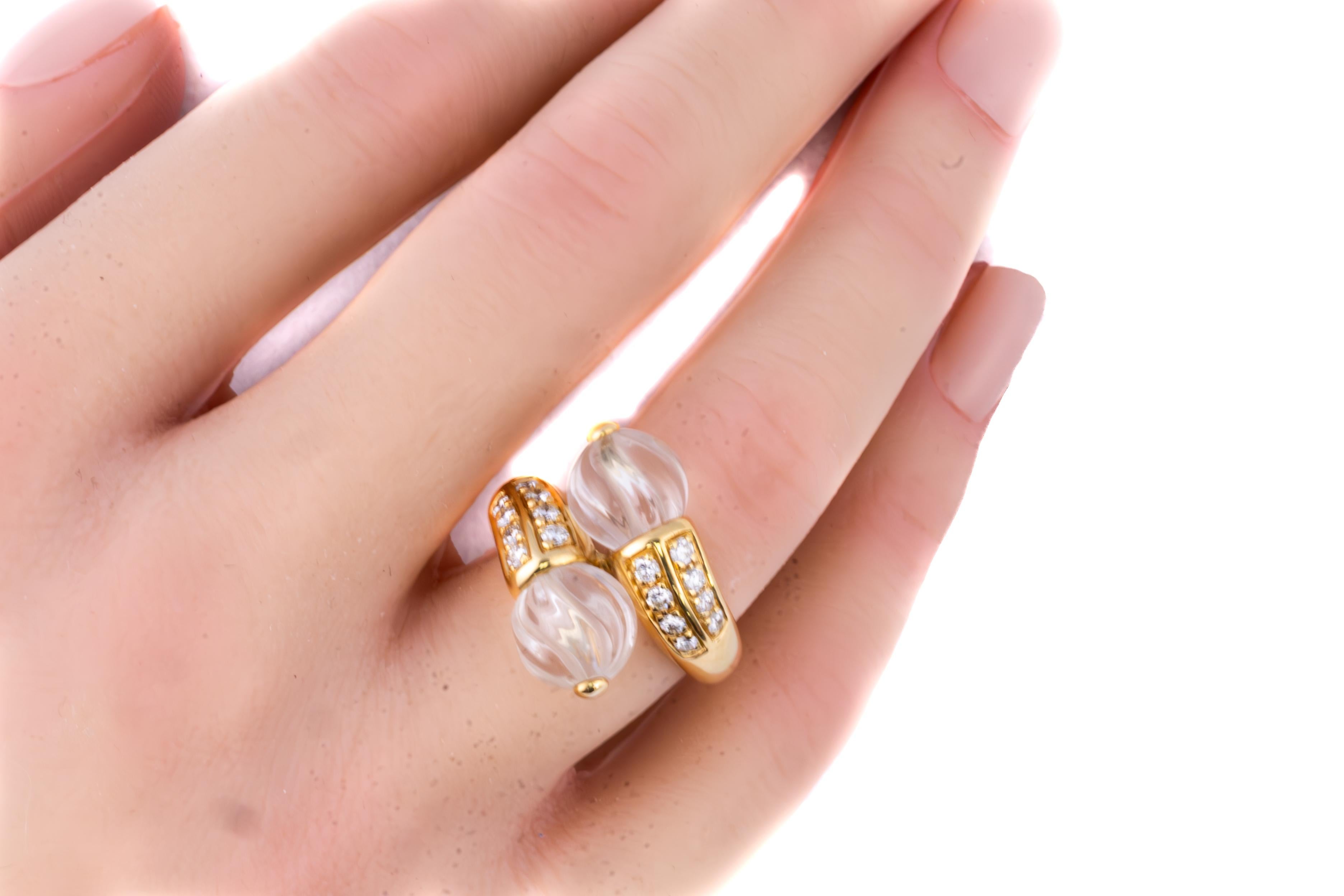 Brilliant Cut Boucheron Carved Rock Crystal and Diamond Toi et Moi Ring