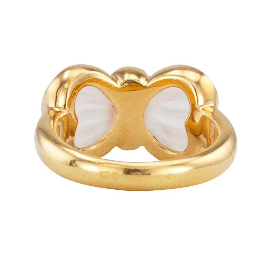 Contemporary Boucheron Carved Rock Crystal Yellow Gold Diamond Bow Ring