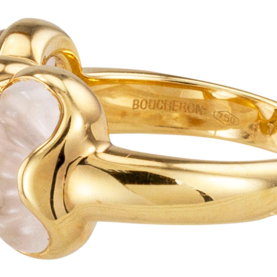 Round Cut Boucheron Carved Rock Crystal Yellow Gold Diamond Bow Ring