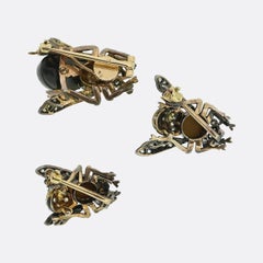 Boucheron Chrysoberyl Tiger's Eye and Diamond Insect Brooch Set