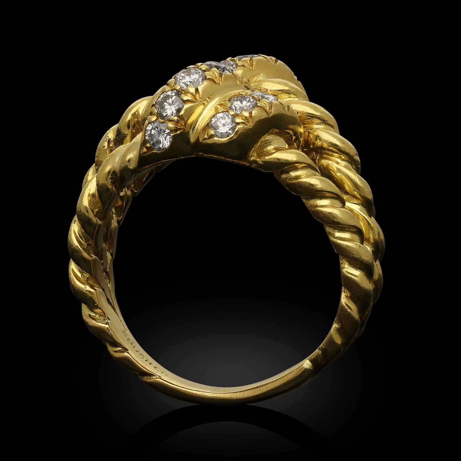 Brilliant Cut Boucheron Circa 1970 18ct Yellow Gold And Diamond Double Knot Ring