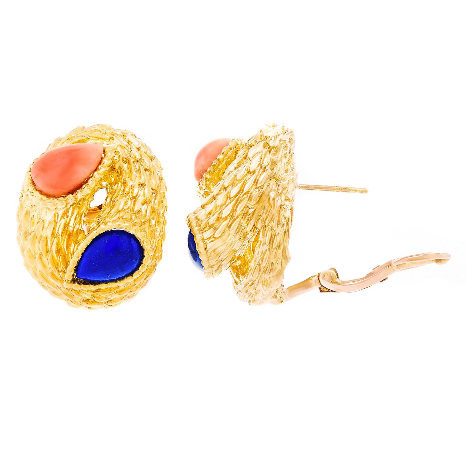 Boucheron Coral and Lapis Earrings 3