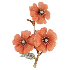 Boucheron Coral & Diamond Flower Brooch