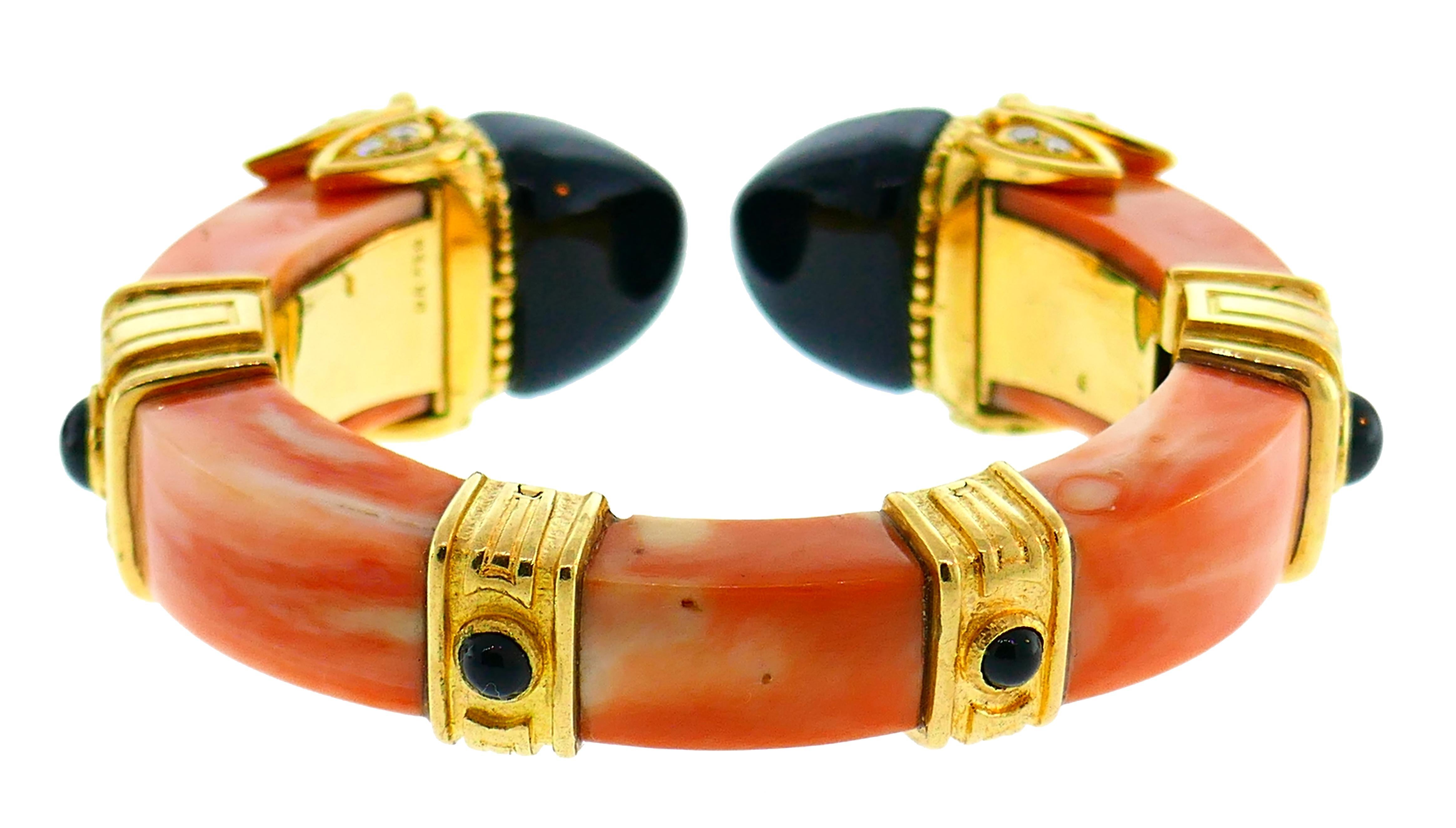 Women's Boucheron Coral Gold Bangle Bracelet Ring Earrings Set, 1970s