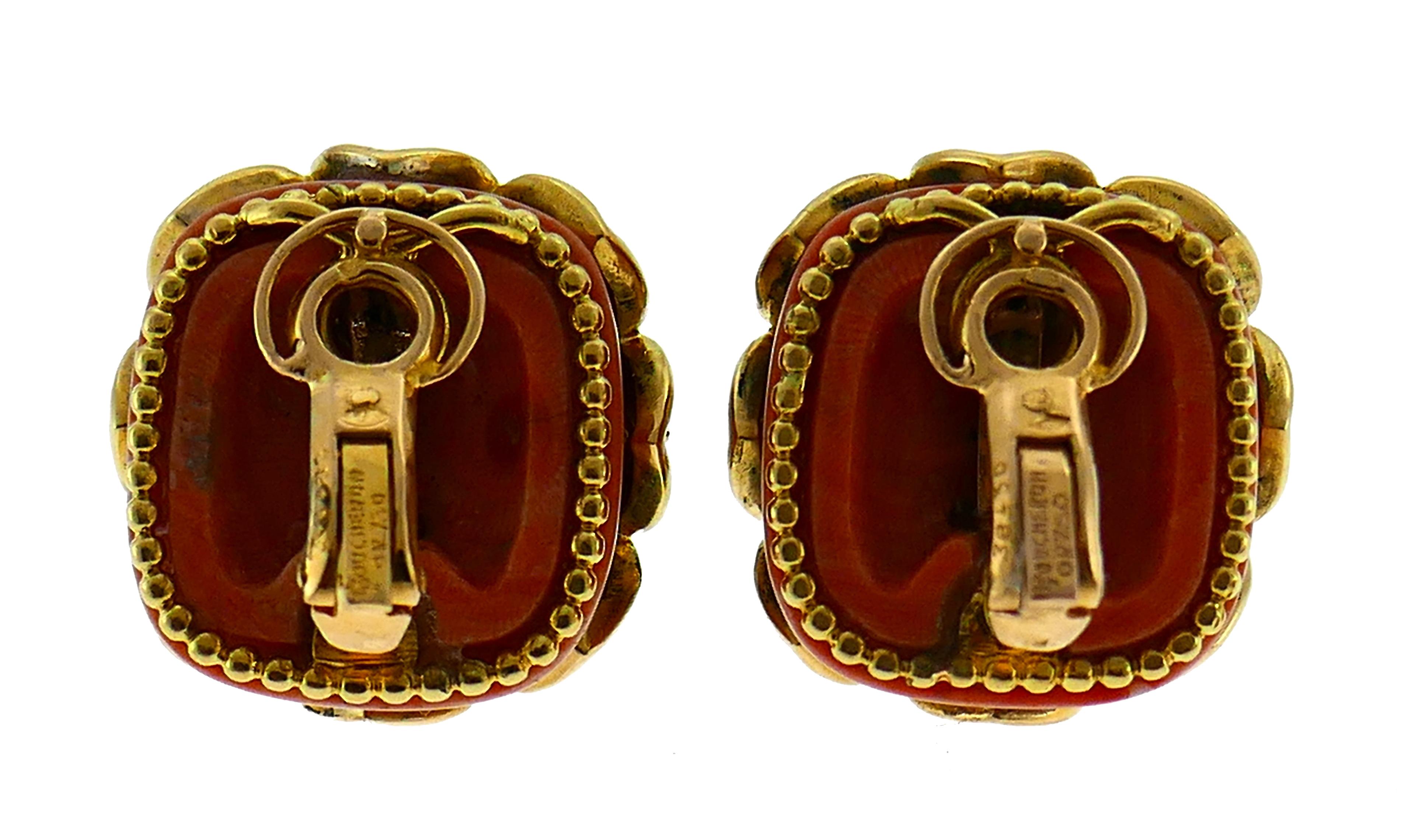 Boucheron Coral Gold Bangle Bracelet Ring Earrings Set, 1970s 3