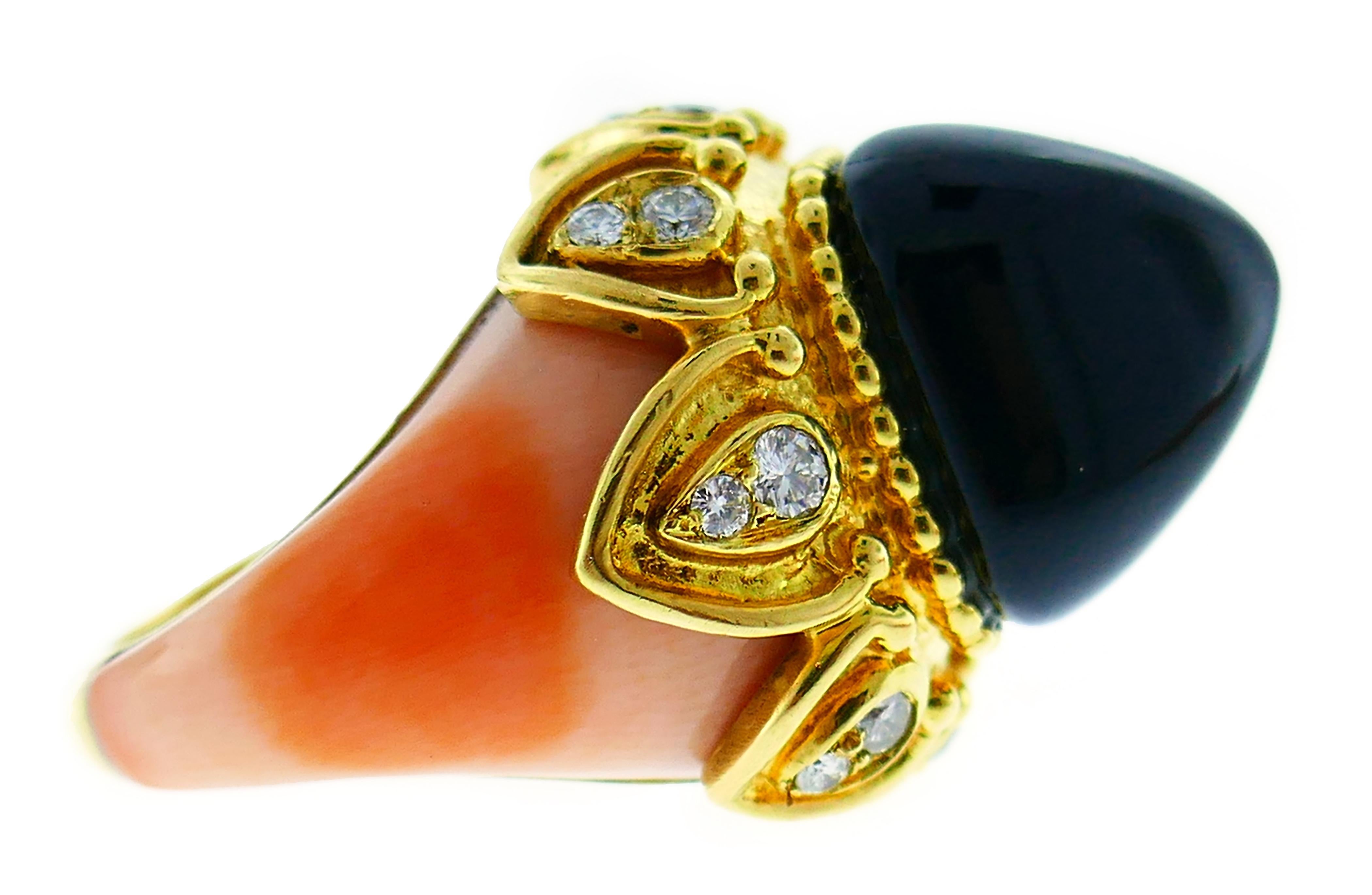 Boucheron Coral Gold Bangle Bracelet Ring Earrings Set, 1970s 5