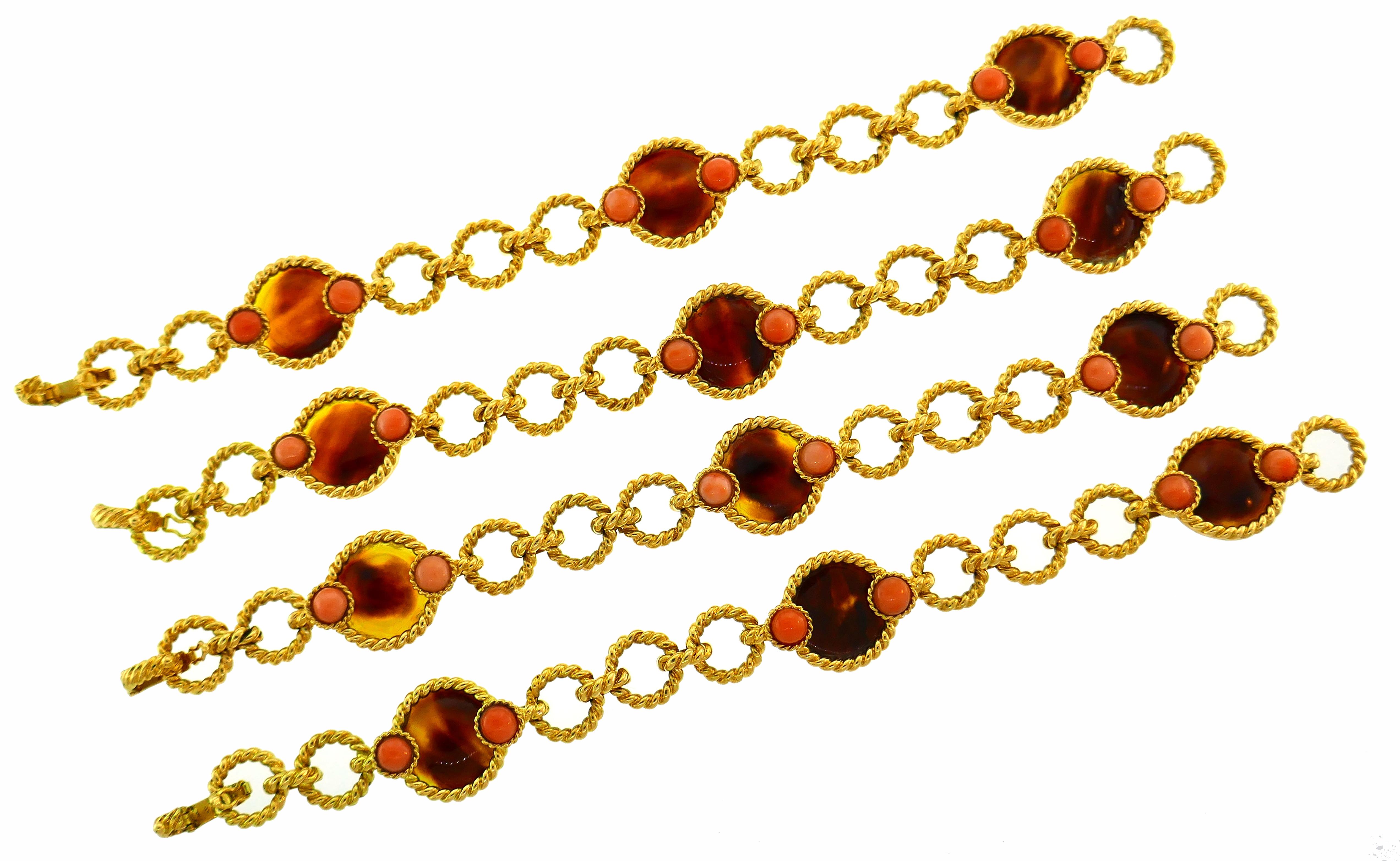 Boucheron Coral Shell Gold Necklace Bracelet Interchangeable, 1970s 1