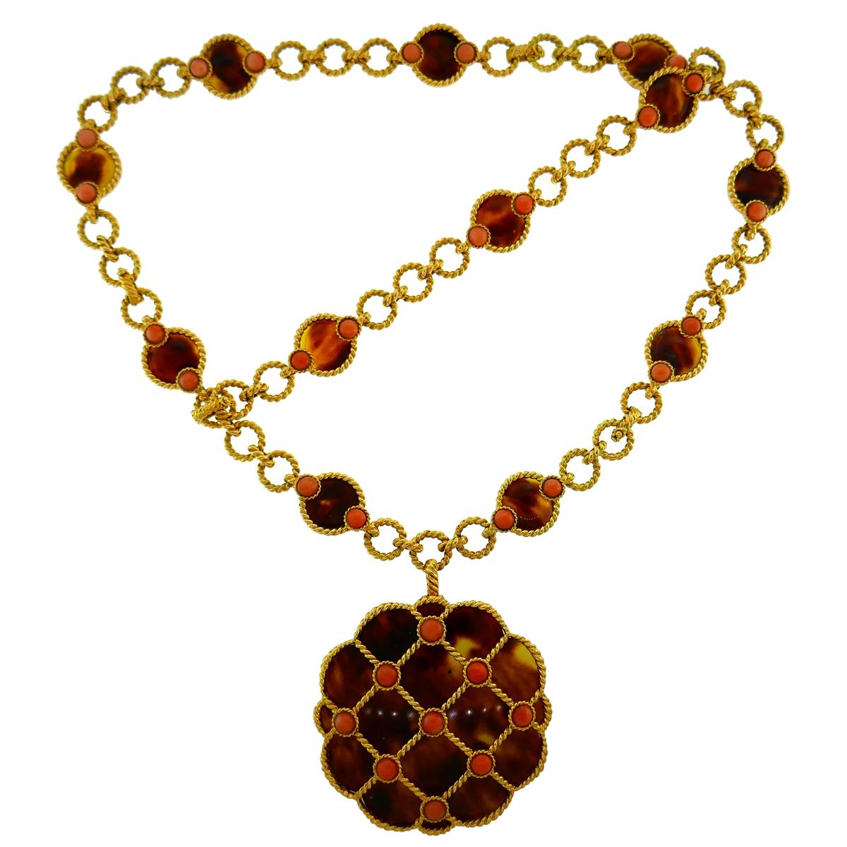 Boucheron Coral Shell Gold Necklace Bracelet Interchangeable, 1970s