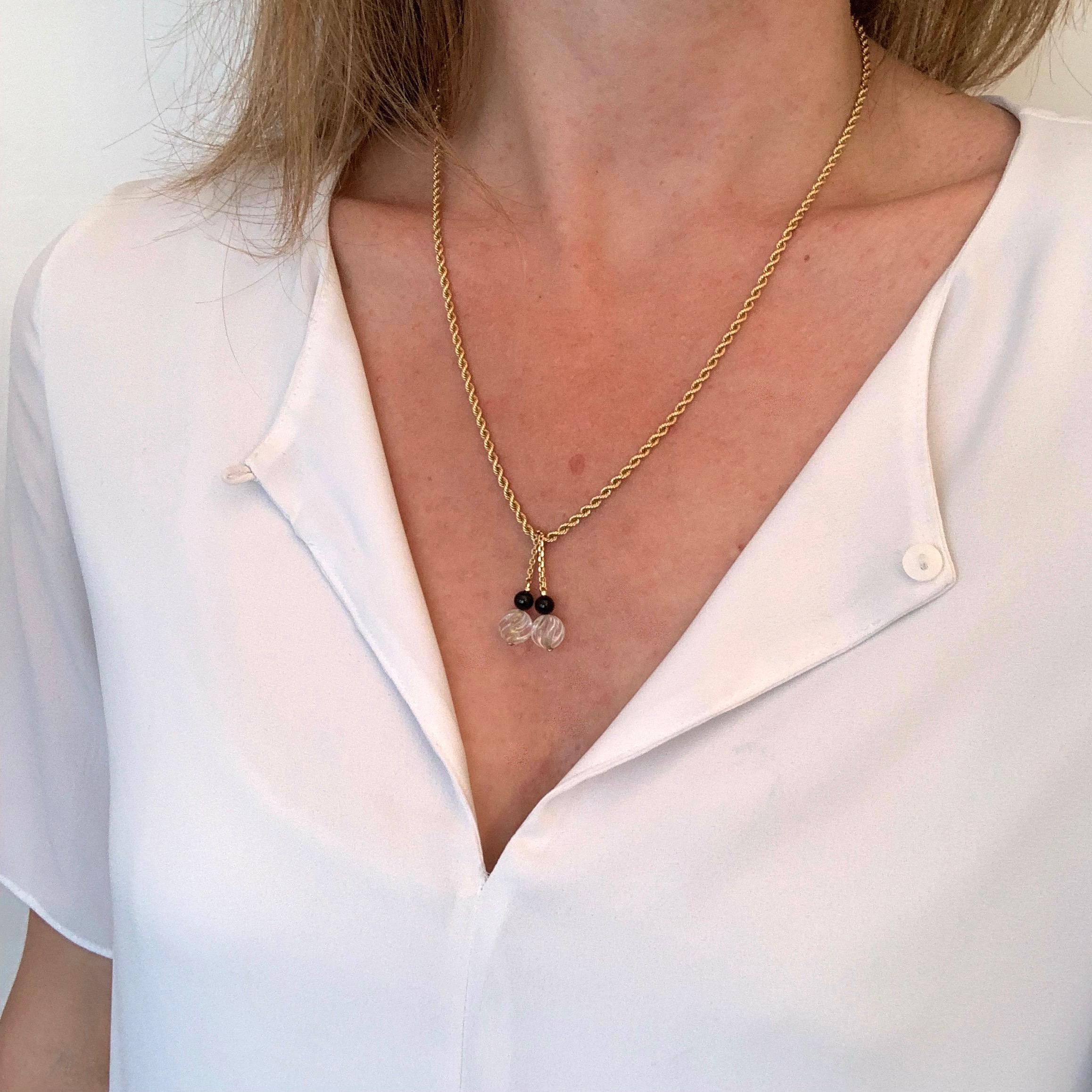 Boucheron Crystal Rock Onyx Yellow Gold Pendant Chain Necklace In Excellent Condition In London, GB