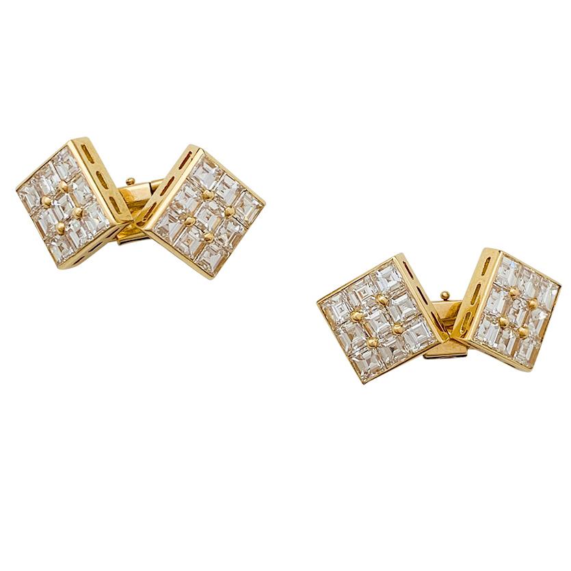 Contemporary Boucheron Cufflinks, Set with 8 Carats of Square-Cut Diamonds For Sale