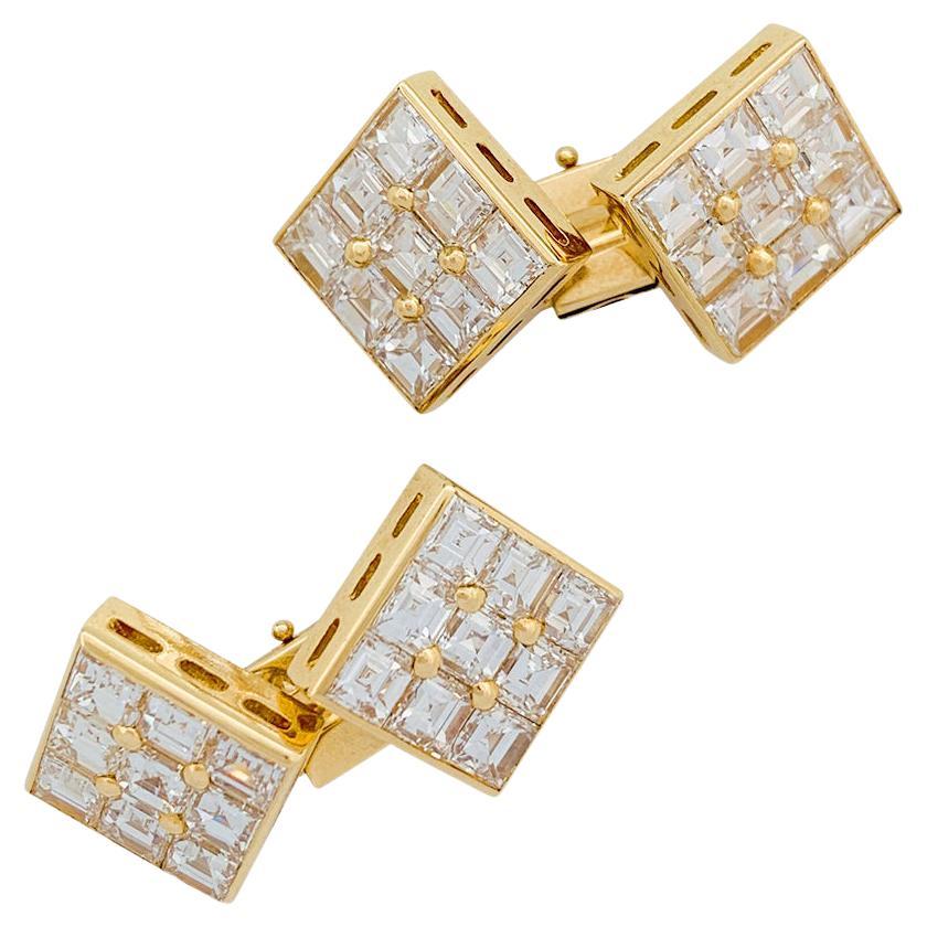 Boucheron Cufflinks, Set with 8 Carats of Square-Cut Diamonds For Sale