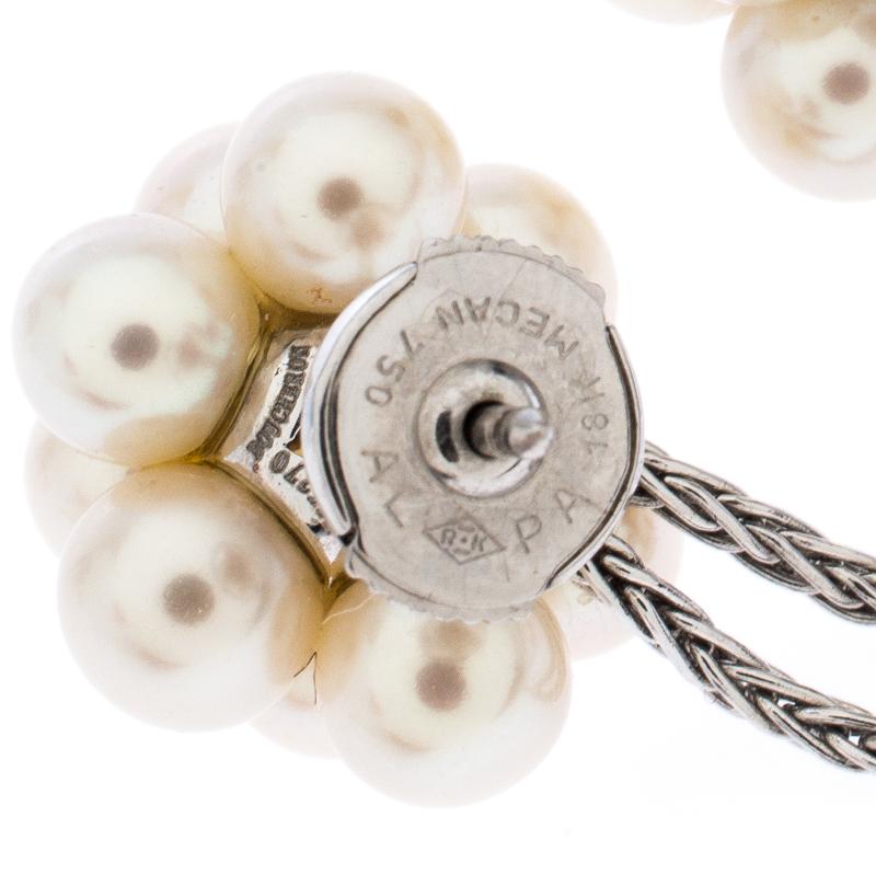 Women's Boucheron Cultured Pearl Cluster 18k White Gold Tassel Stud Earrings