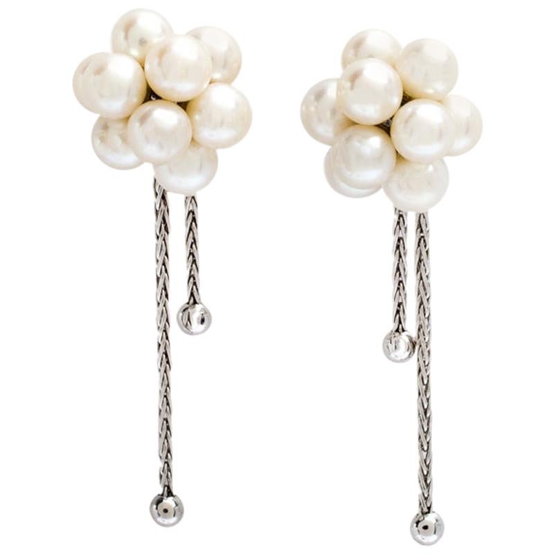 Boucheron Cultured Pearl Cluster 18k White Gold Tassel Stud Earrings