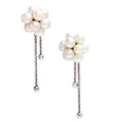 Boucheron Cultured Pearl Cluster 18k White Gold Tassel Stud Earrings