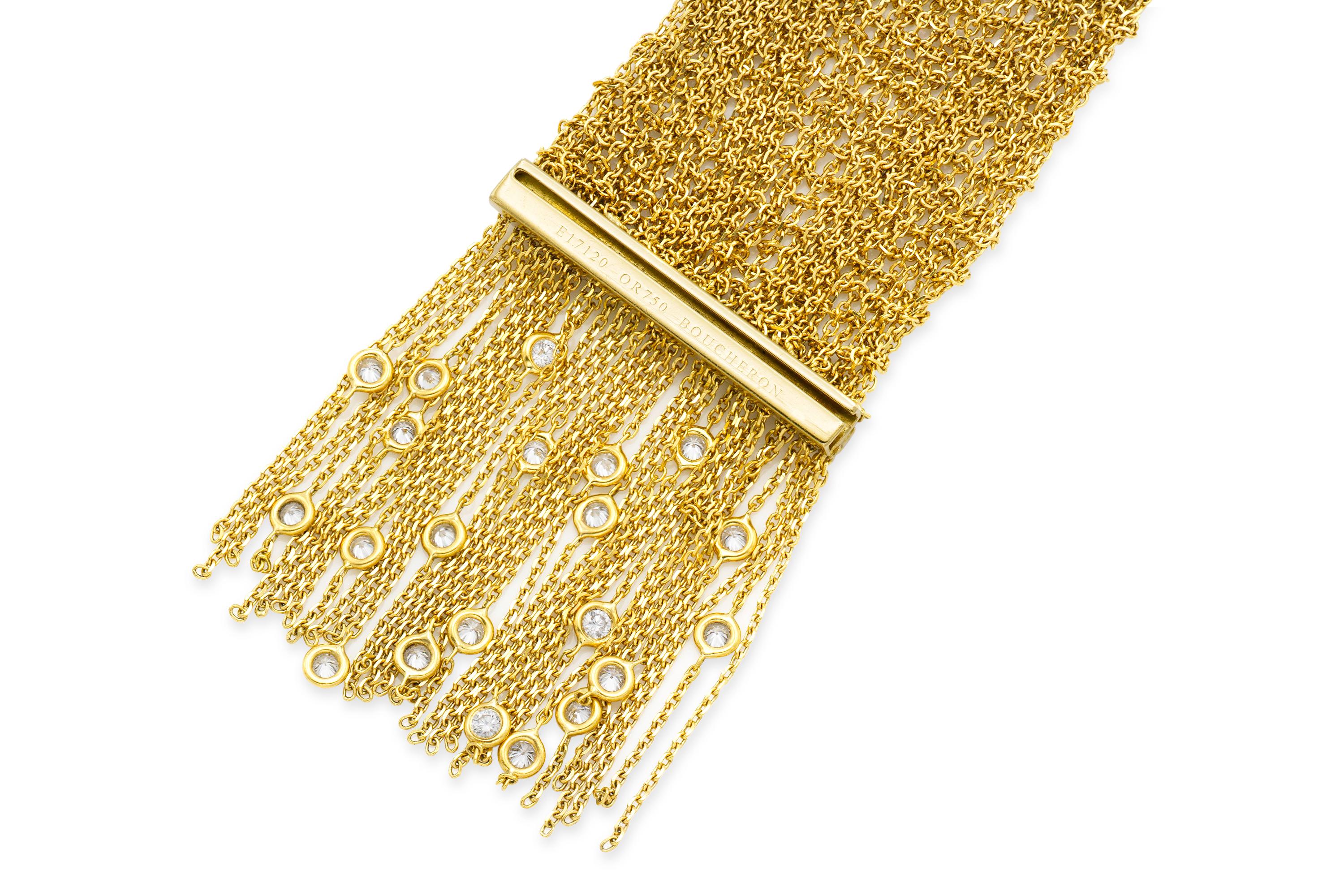 Boucheron Parure collier, bracelet et boucles d'oreilles écharpe Delilah en maille d'or en vente 6
