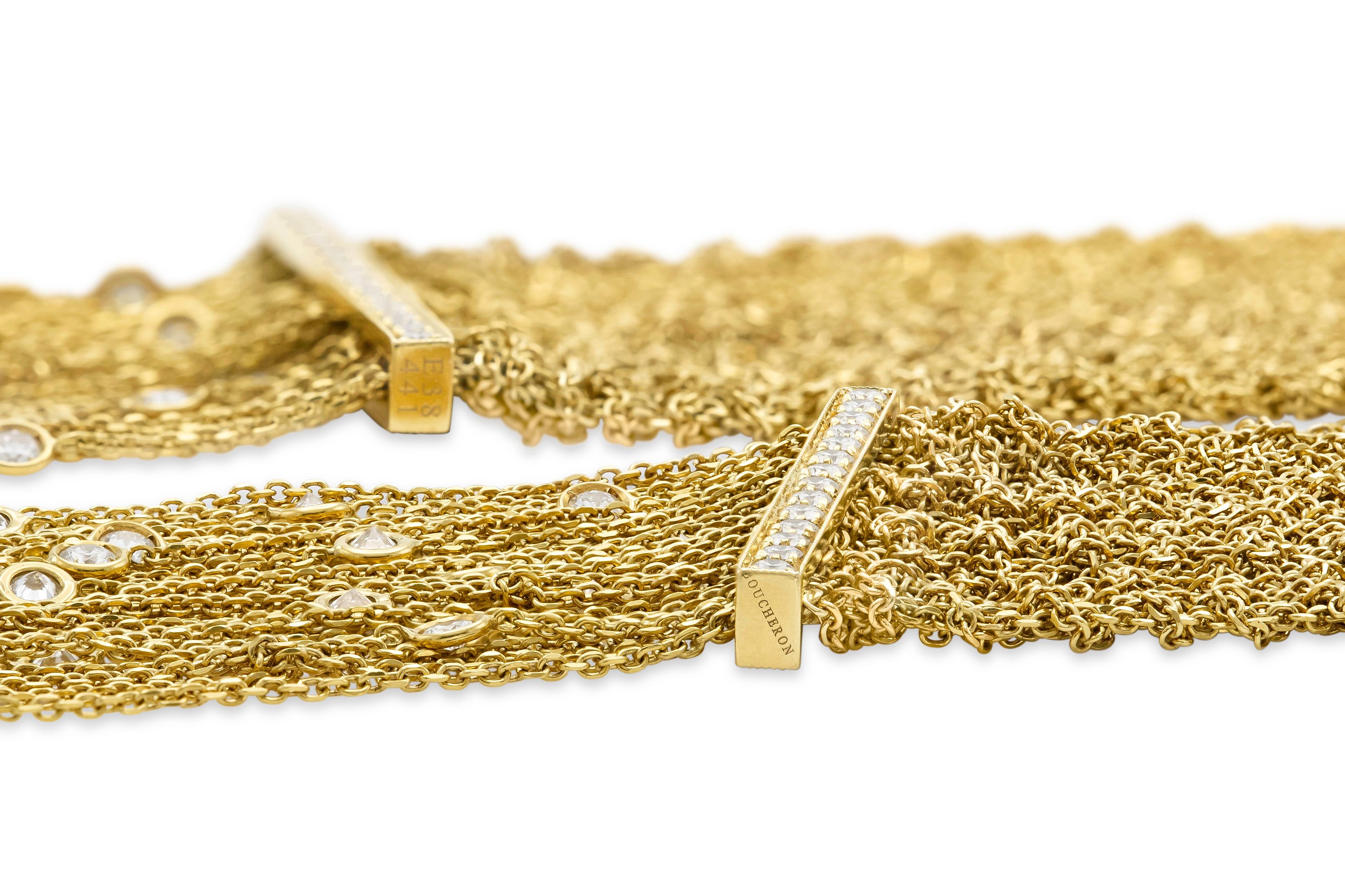 Boucheron Parure collier, bracelet et boucles d'oreilles écharpe Delilah en maille d'or en vente 3
