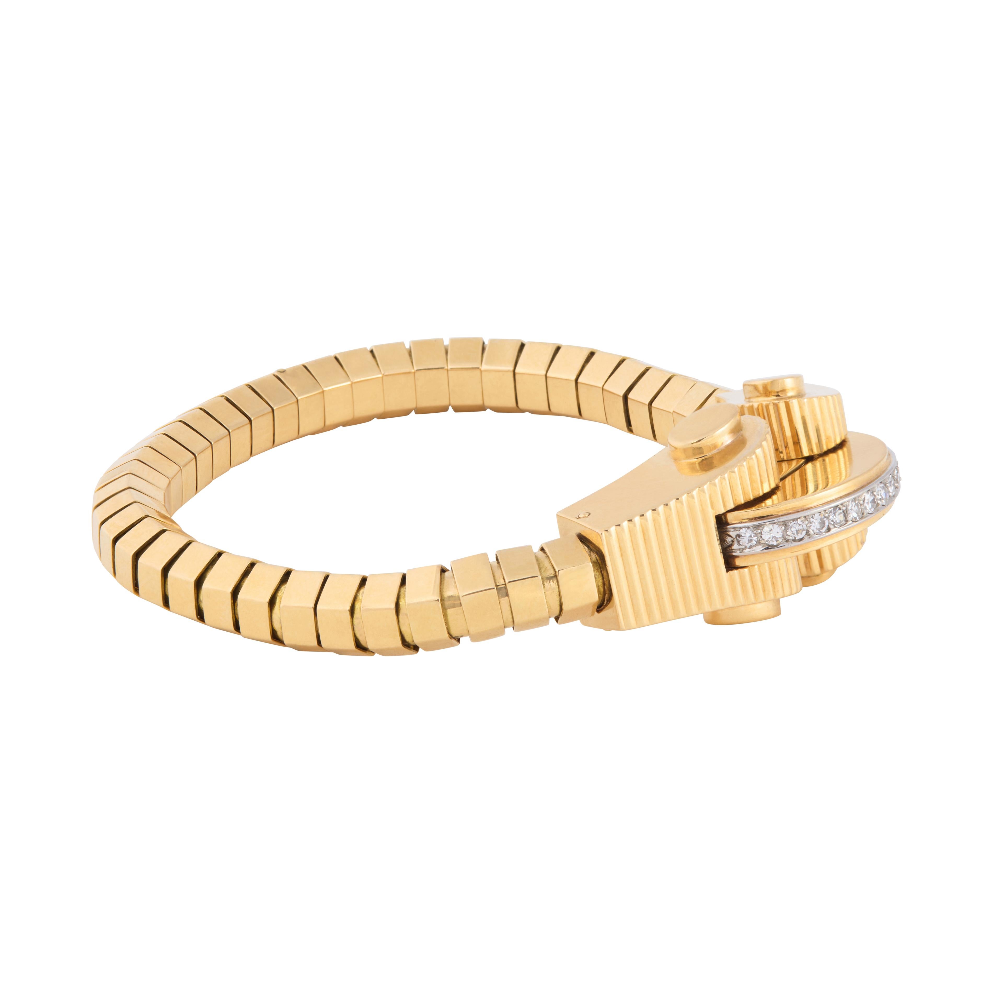Taille brillant Bracelet Boucheron en or 18 carats et diamants, c. 1950 en vente
