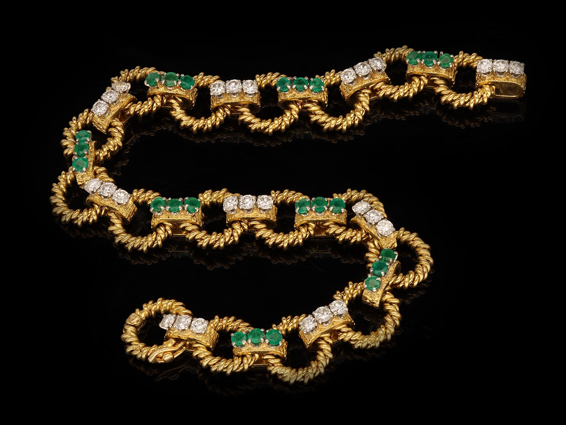 Retro Boucheron Diamond and Emerald Bracelet, French, circa 1970 For Sale