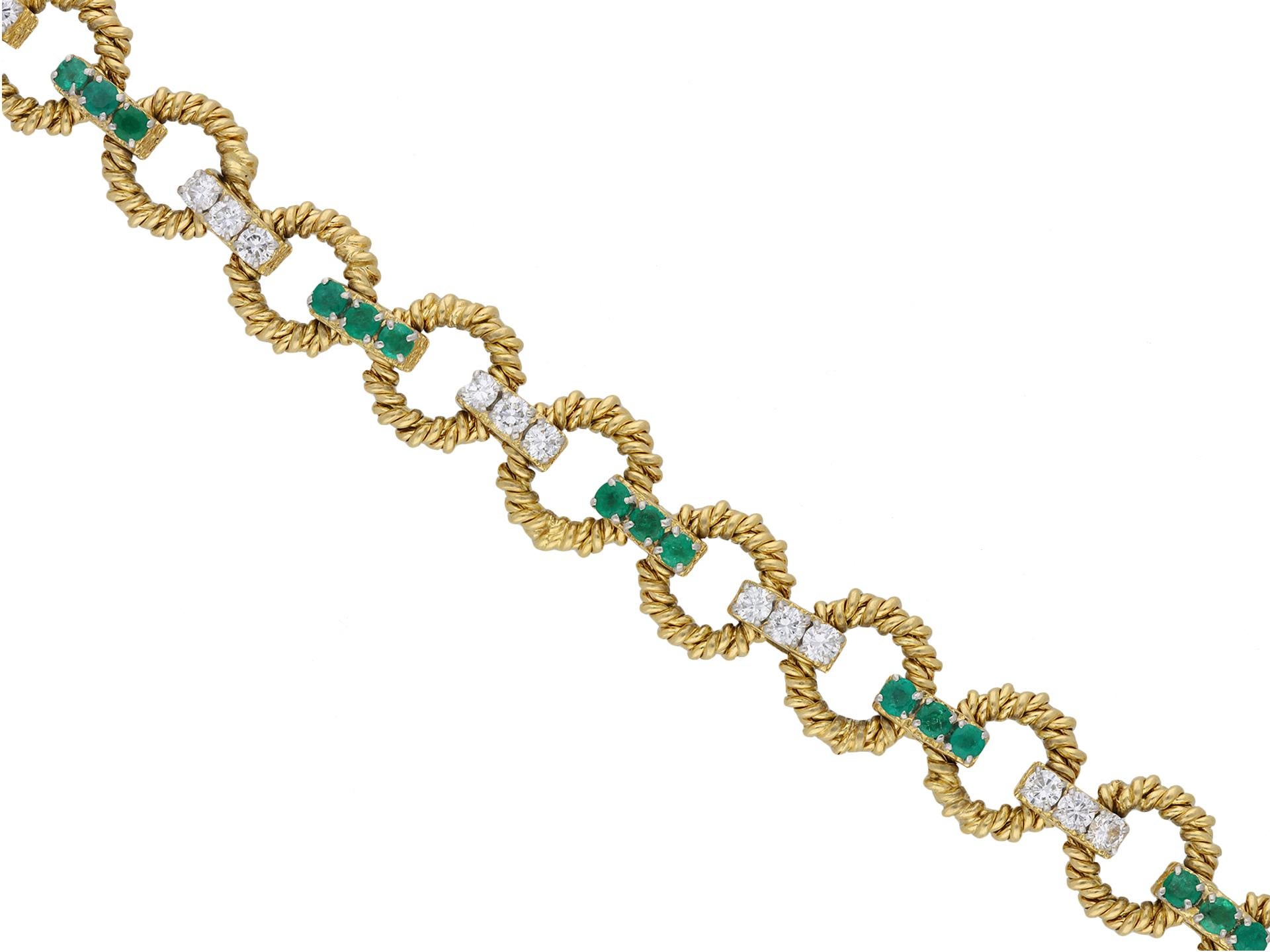 Boucheron Diamond and Emerald Bracelet, French, circa 1970 In Good Condition For Sale In London, GB