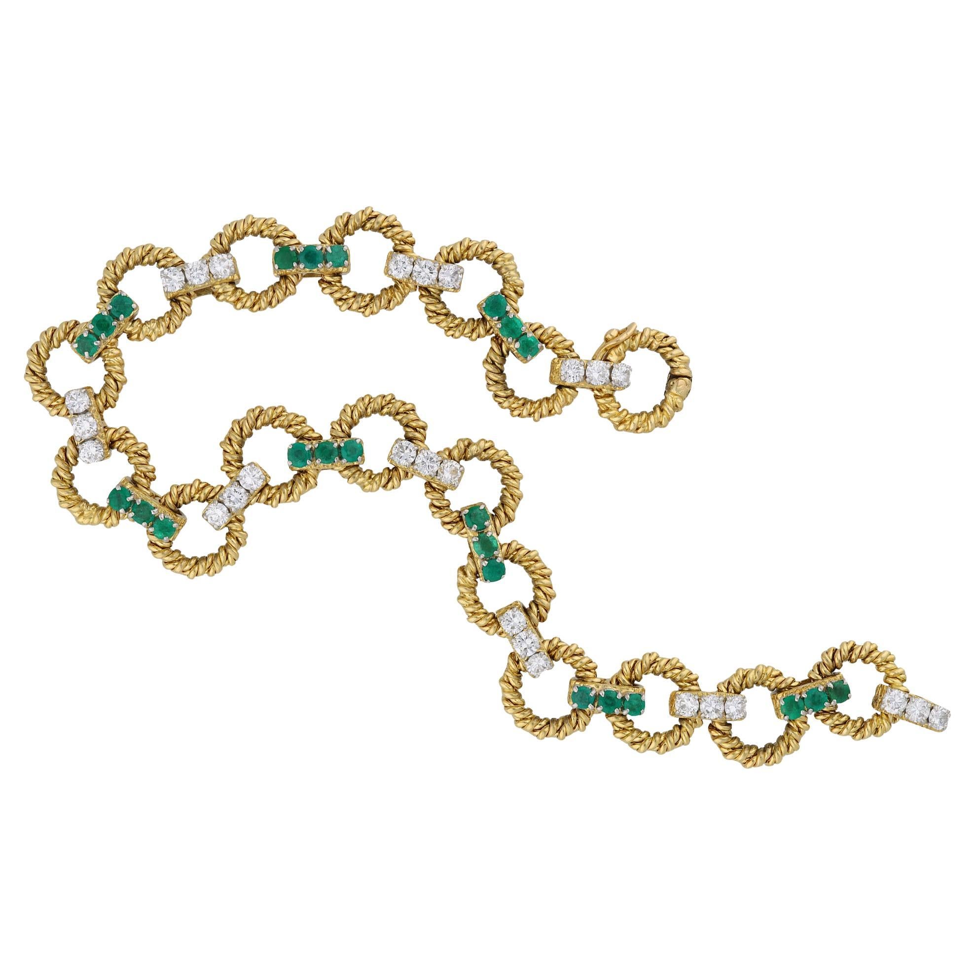 Boucheron Diamond and Emerald Bracelet, French, circa 1970 For Sale