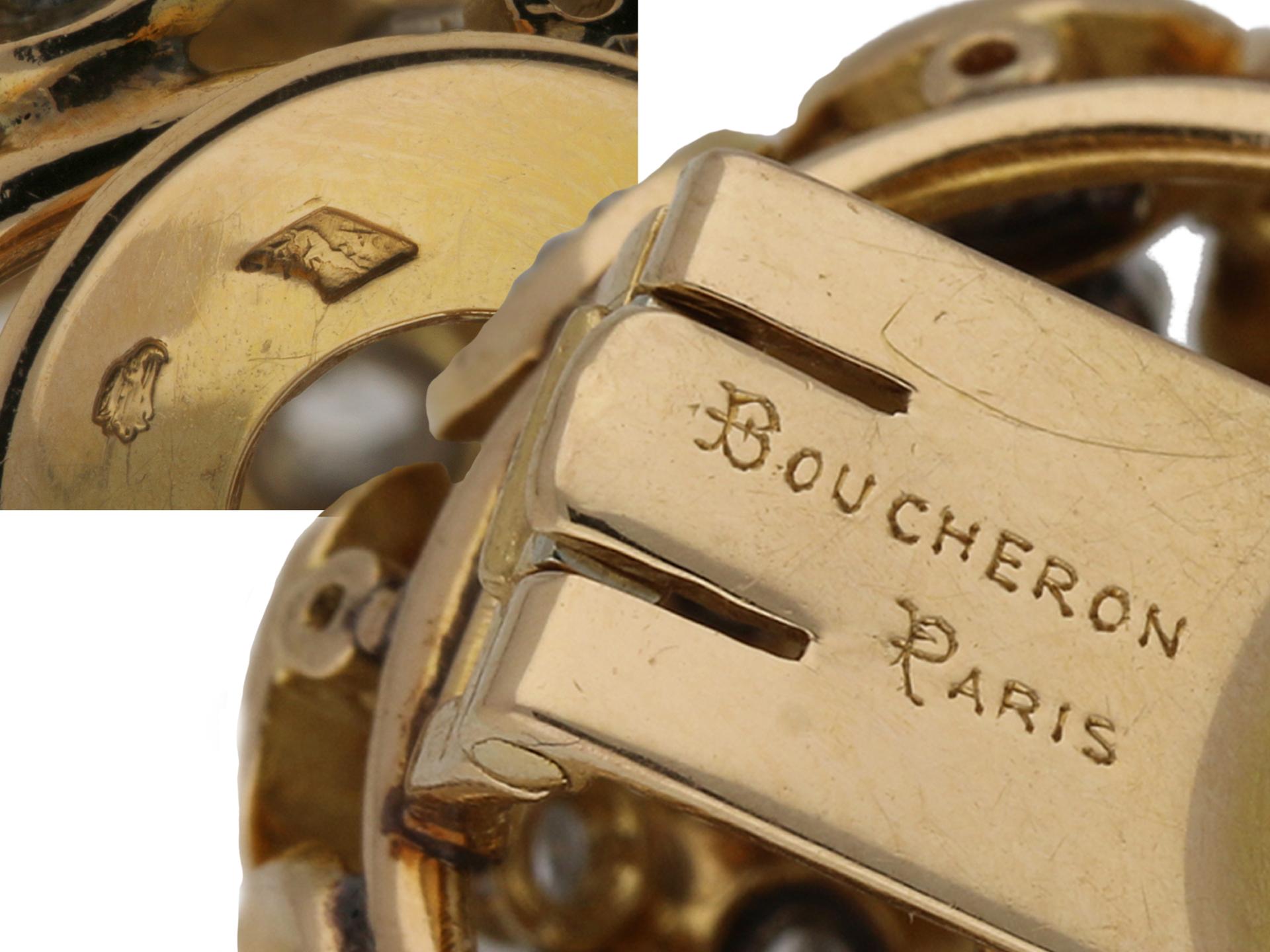 Mixed Cut Boucheron Diamond and Gold Clip Earrings, French, circa 1950 For Sale