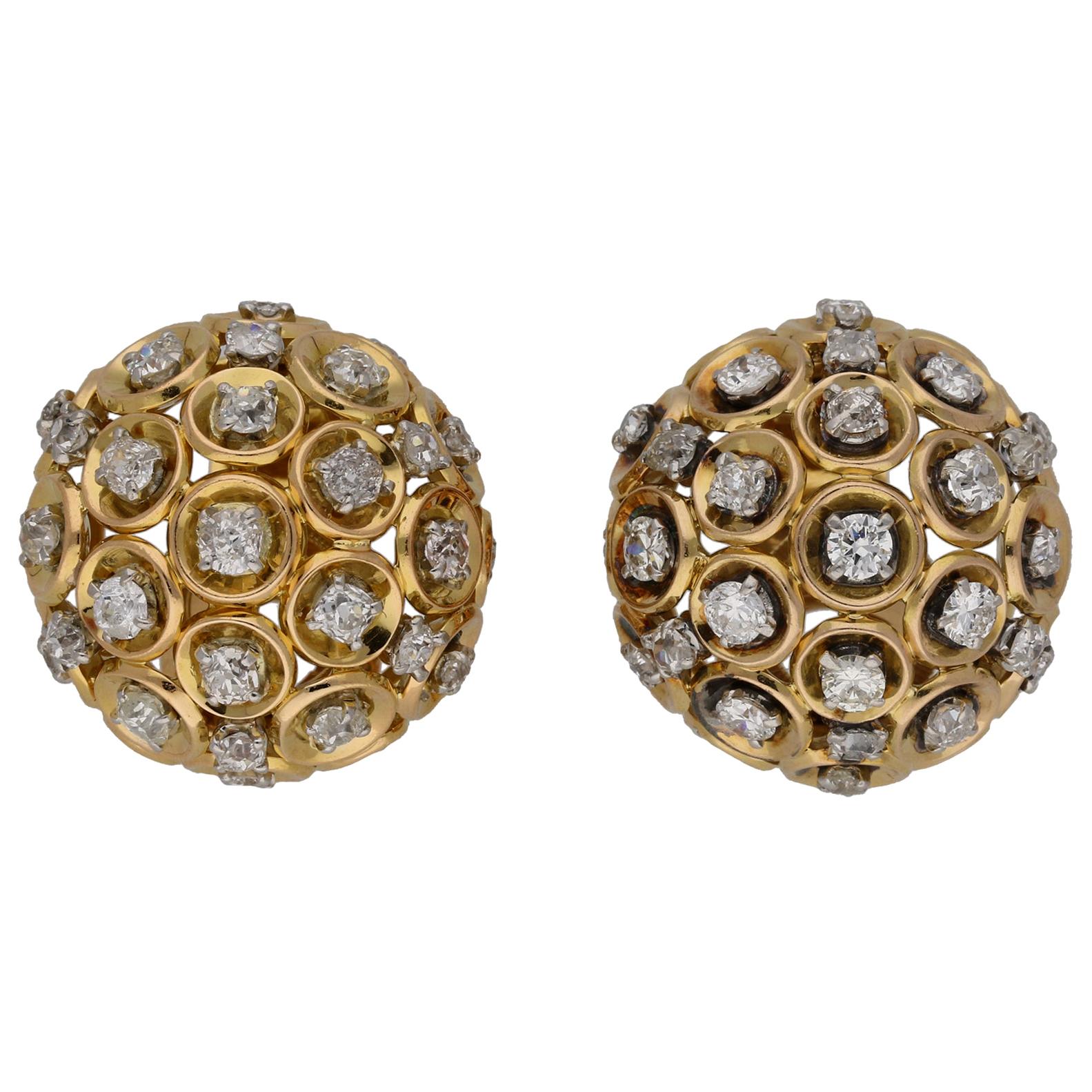 Boucheron Diamond and Gold Clip Earrings, French, circa 1950