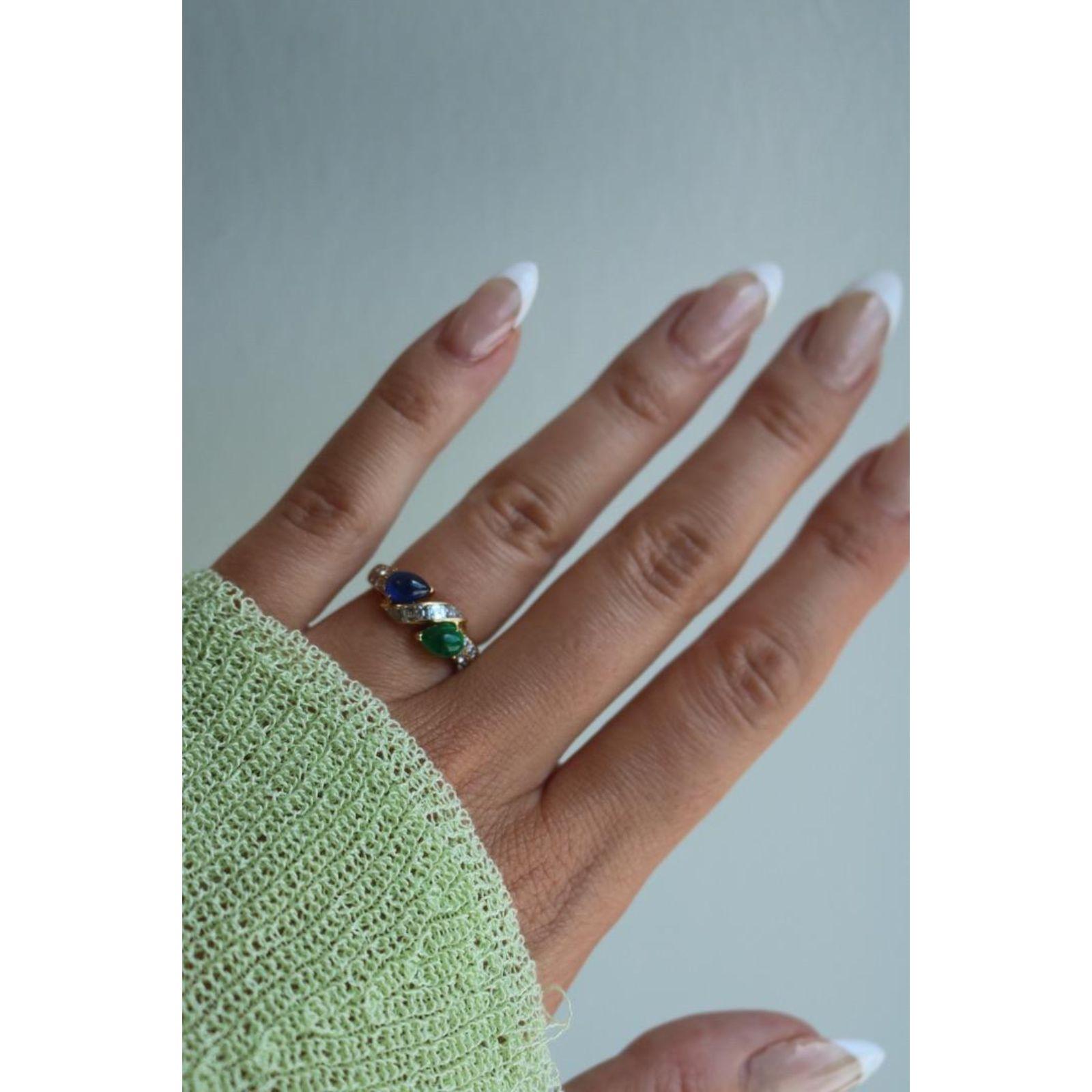 Boucheron Diamond Band Ring Smaragd Saphir Twist 18K Gelbgold Größe 5,5 (Zeitgenössisch) im Angebot