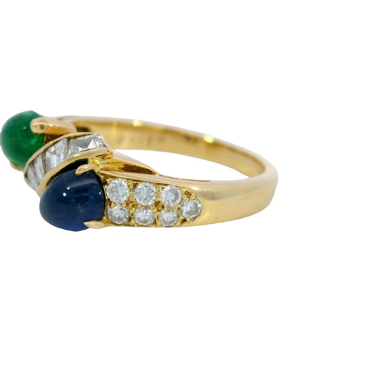 Boucheron Diamond Band Ring Smaragd Saphir Twist 18K Gelbgold Größe 5,5 (Gemischter Schliff) im Angebot