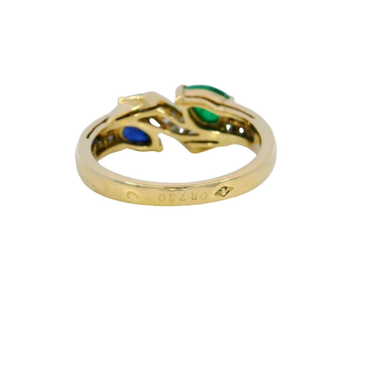 Boucheron Diamond Band Ring Smaragd Saphir Twist 18K Gelbgold Größe 5,5 im Zustand „Hervorragend“ im Angebot in Fairfield, CT