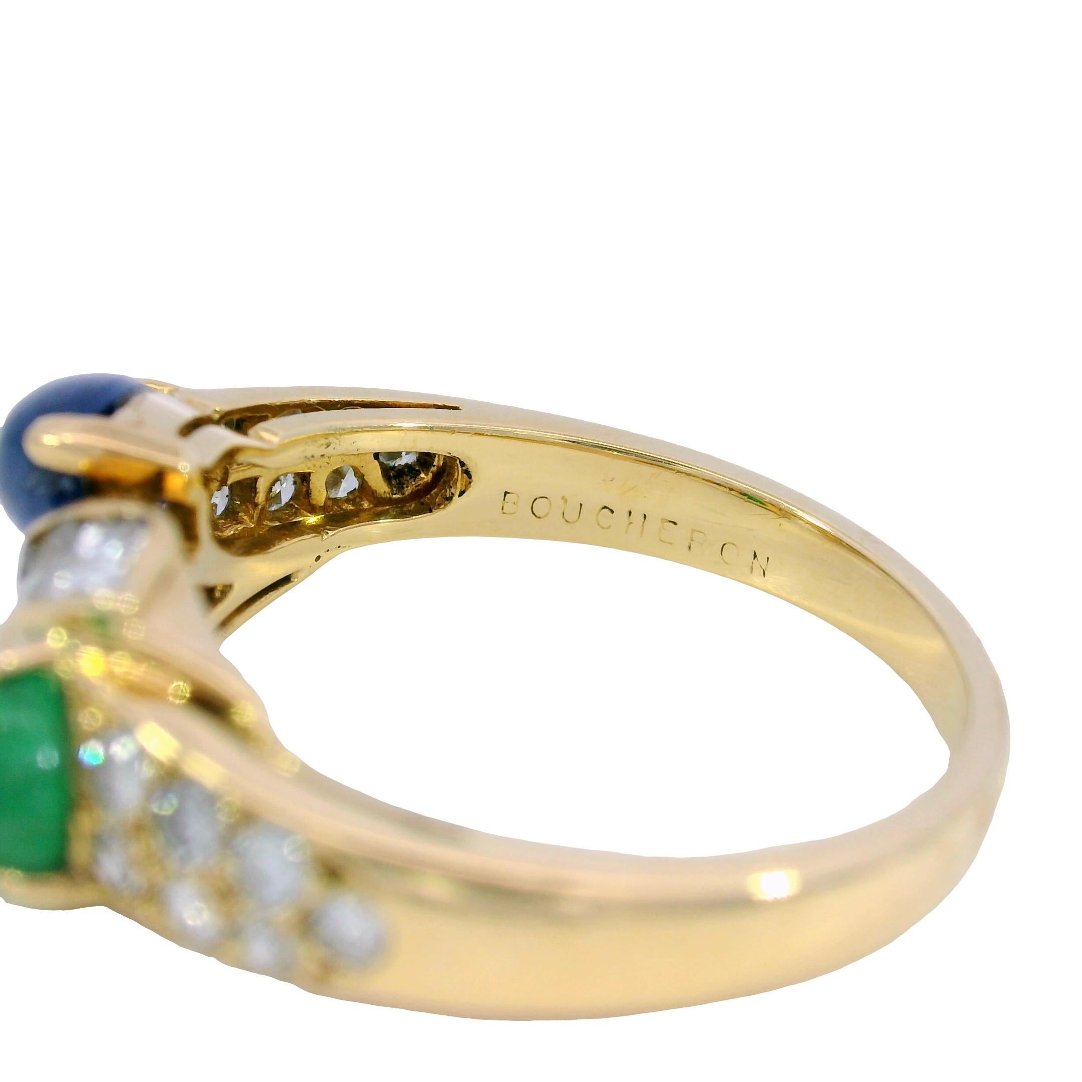 Boucheron Diamond Band Ring Smaragd Saphir Twist 18K Gelbgold Größe 5,5 im Angebot 1
