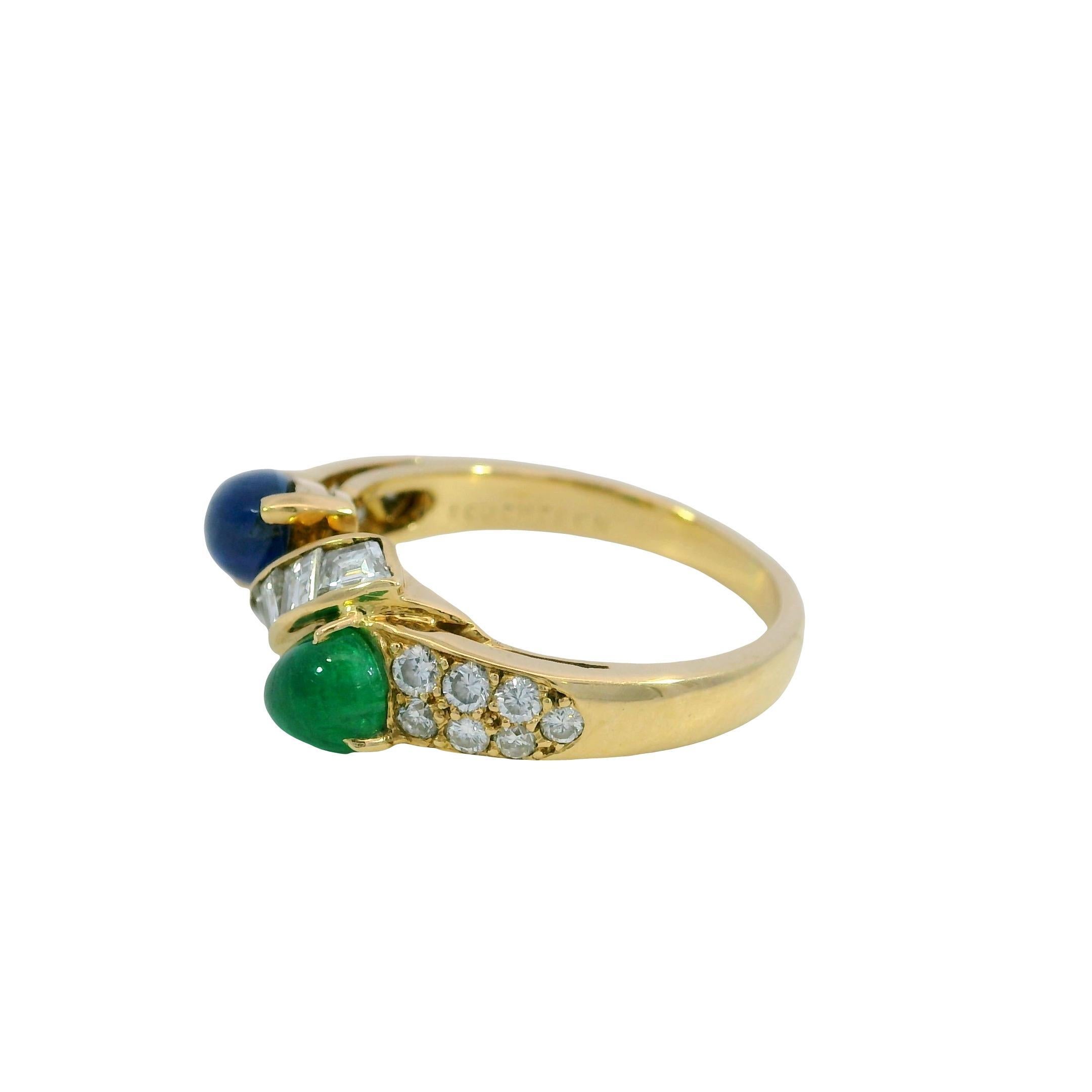 Boucheron Diamond Band Ring Smaragd Saphir Twist 18K Gelbgold Größe 5,5 im Angebot 2