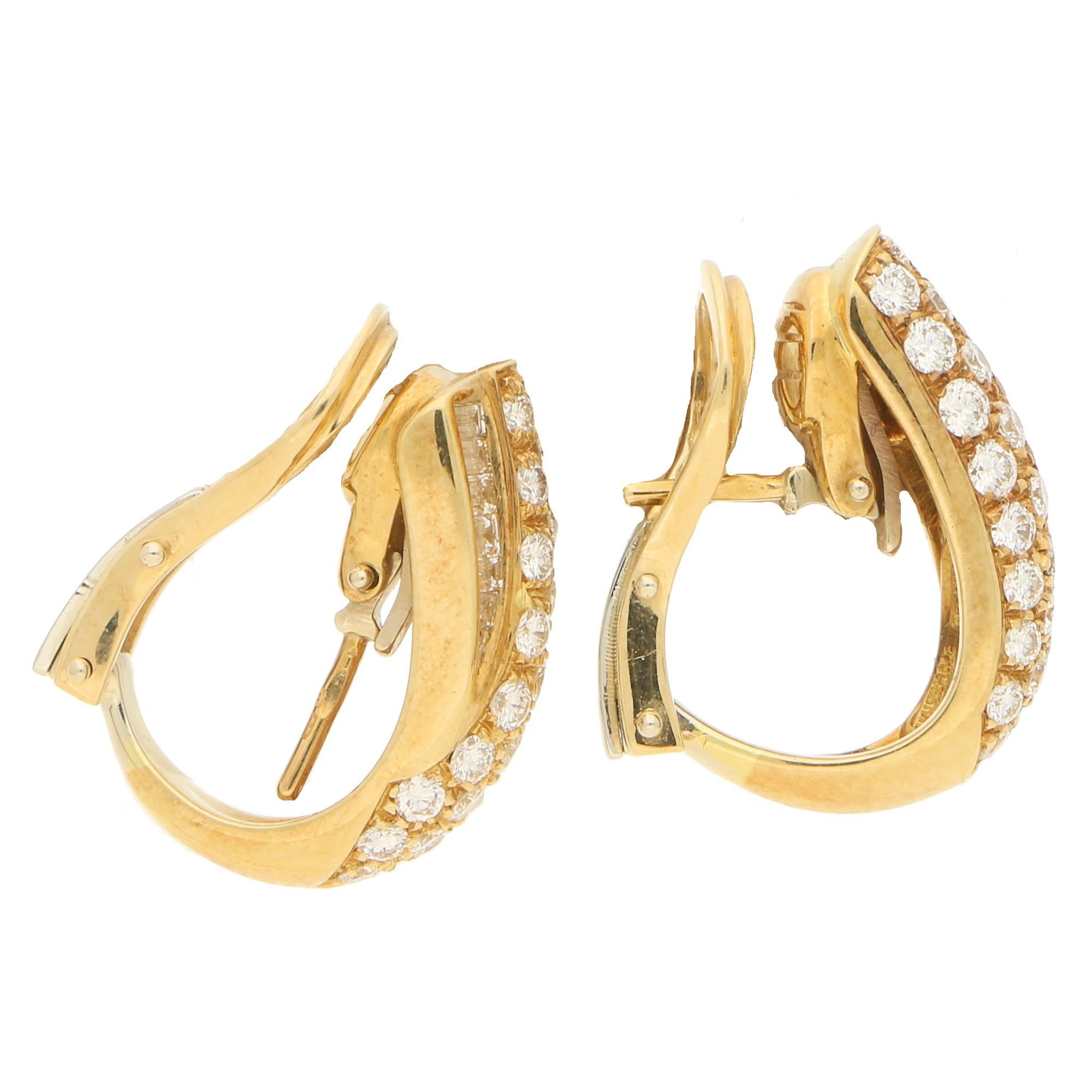 Baguette Cut Boucheron Diamond Clip-On Earrings in 18ct Yellow Gold 1.00ct