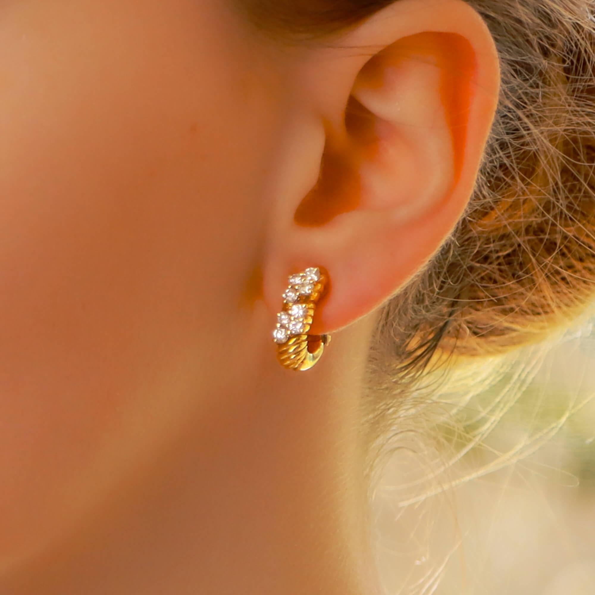 Modern Boucheron Diamond Clip Stud Half Hoop Earrings in 18 Karat Yellow Gold